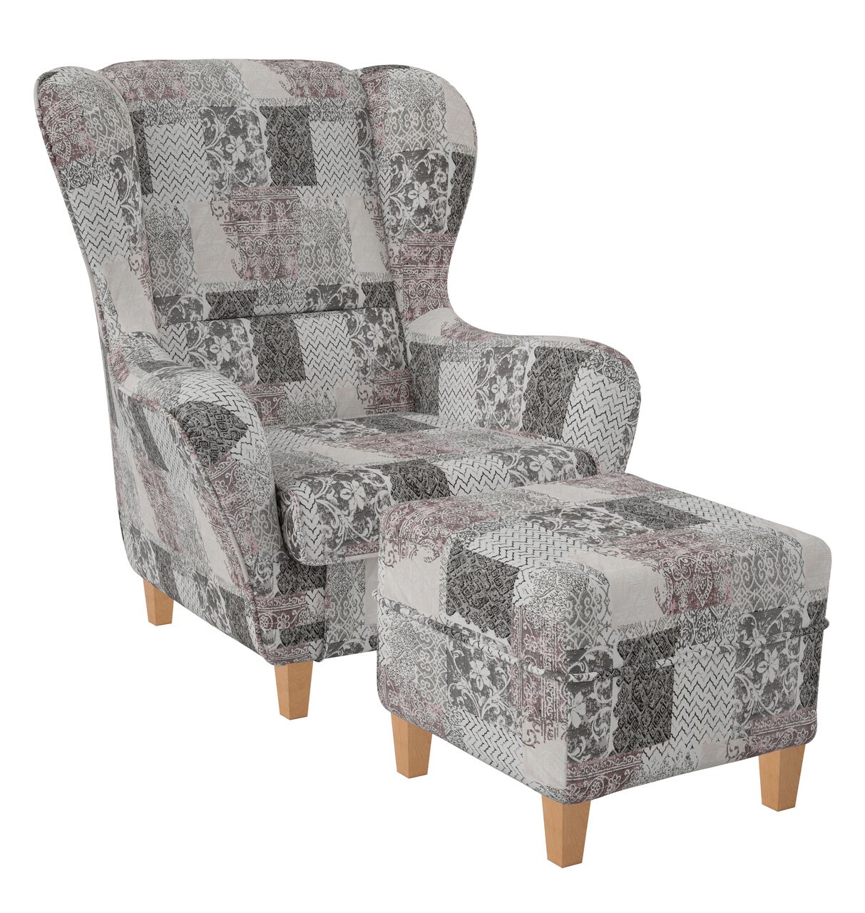 Supellex Sofia Ohrensessel mit Hocker Design Jakarta Perlweiß Rosig
