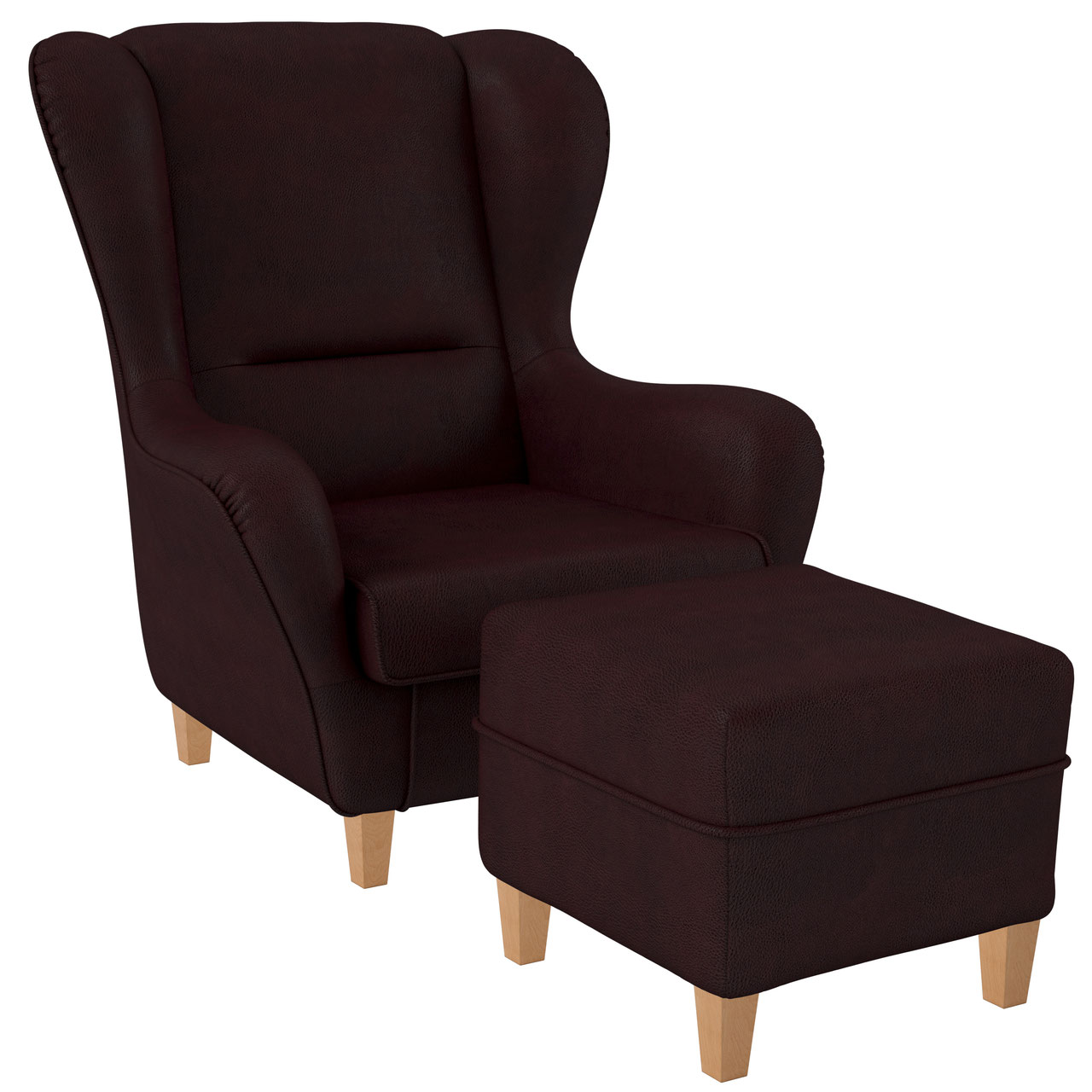 Supellex Sofia Ohrensessel mit Hocker | Design Kunstleder Milano Weinrot? 