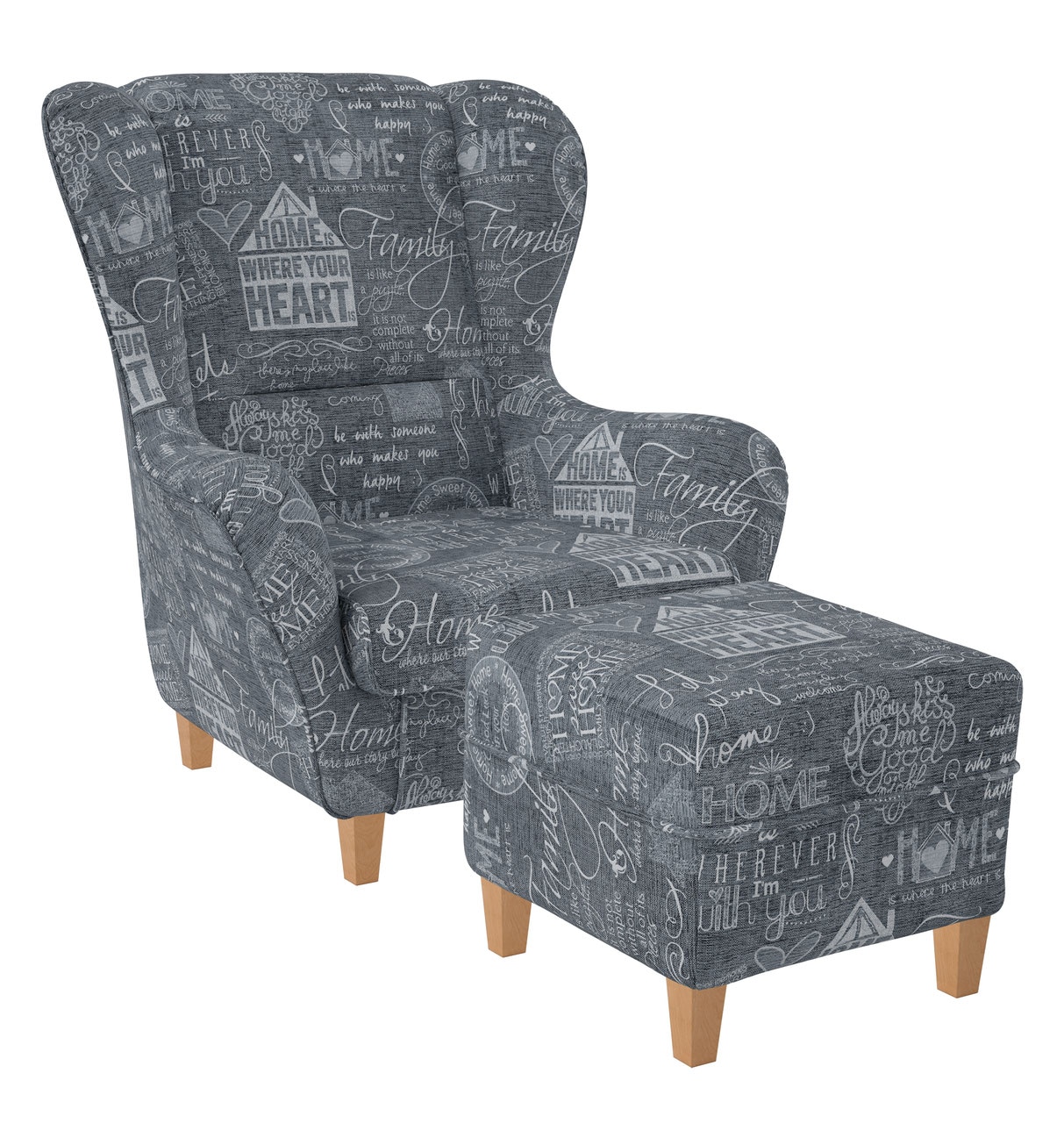 Supellex Sofia Ohrensessel mit Hocker Design Helsinki Hellgrau