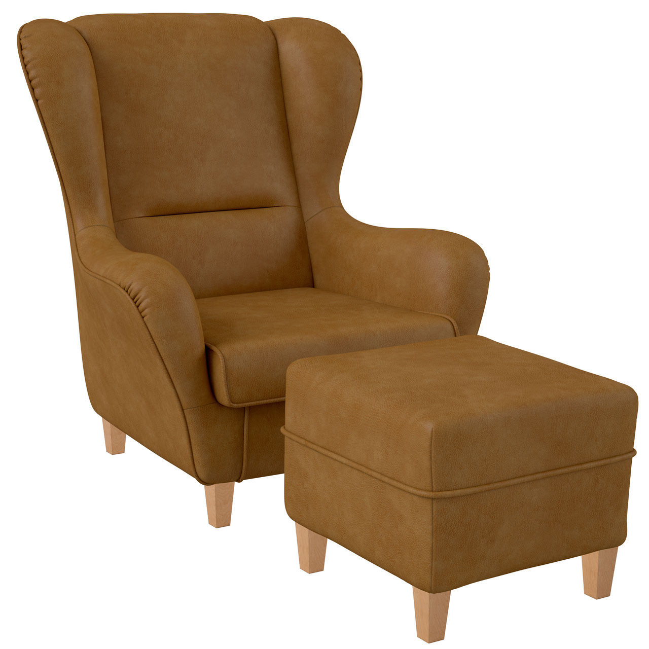 Supellex Sofia Ohrensessel mit Hocker | Design Milano Kunstleder Ockerbraun? 
