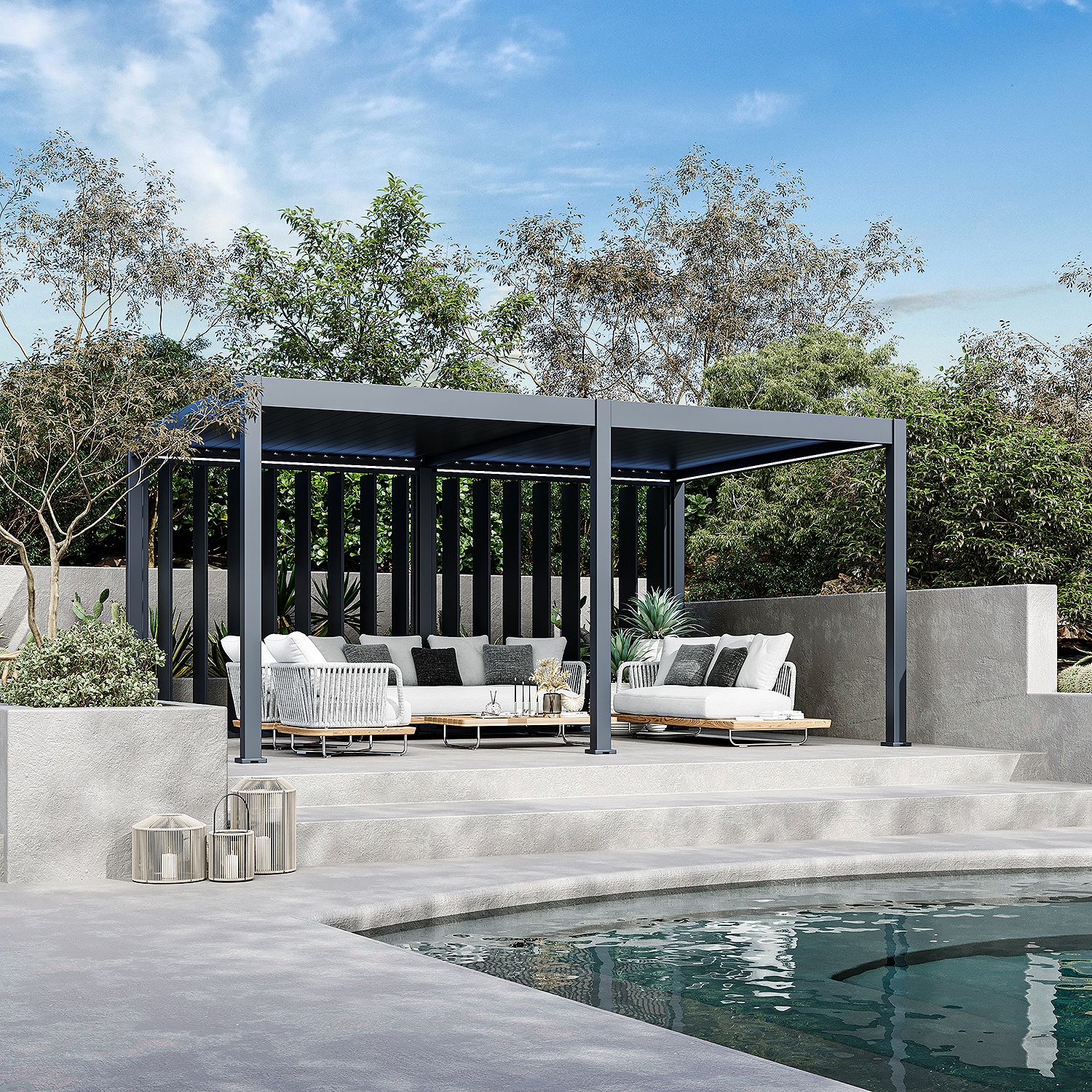 Weide Pergola Sichtschutzwand 2,65m mit kippbaren Lamellen anthrazit?2.65 Meter Anthrazit 