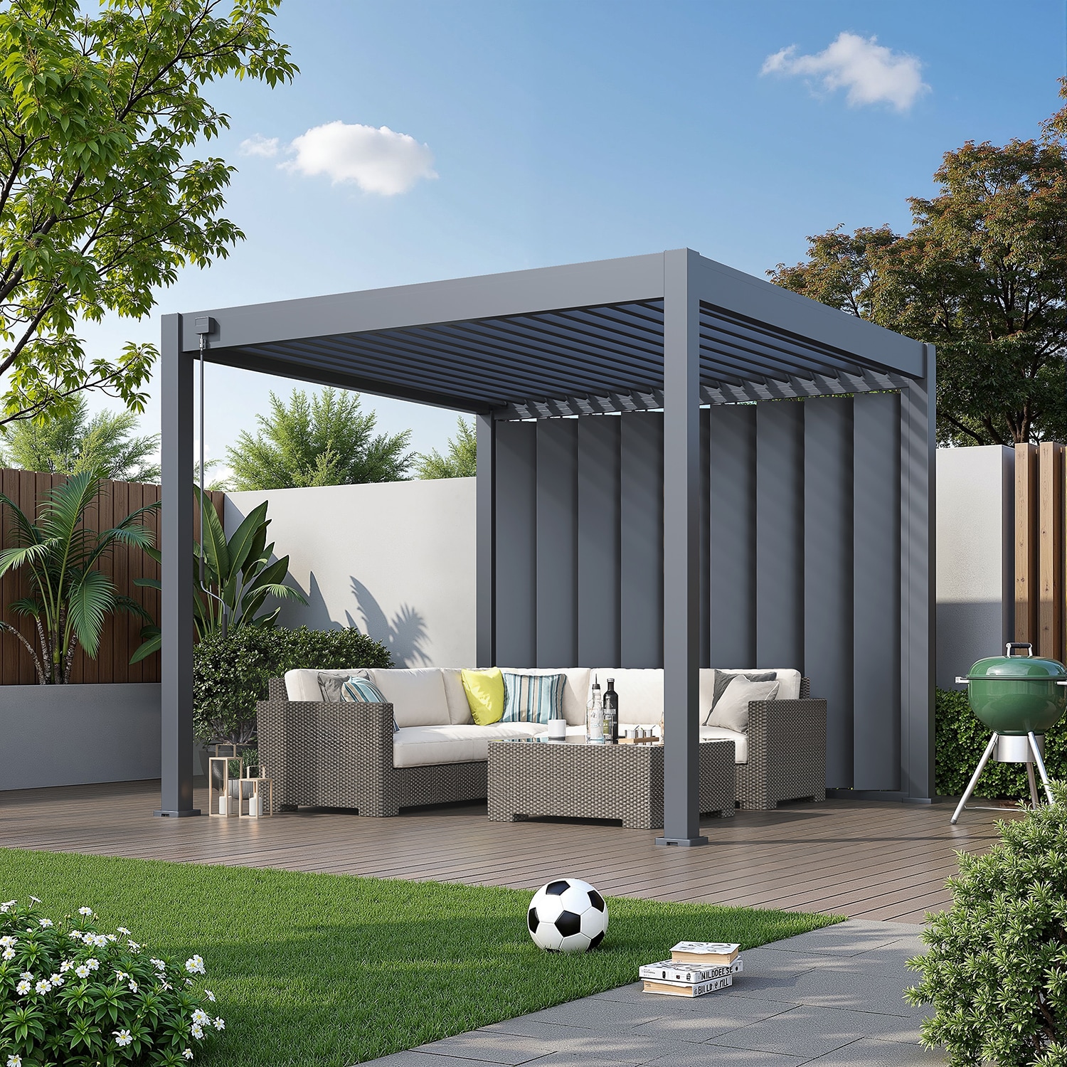Weide Pergola Sichtschutzwand 3m mit kippbaren Lamellen anthrazit?3.0 Meter Anthrazit 