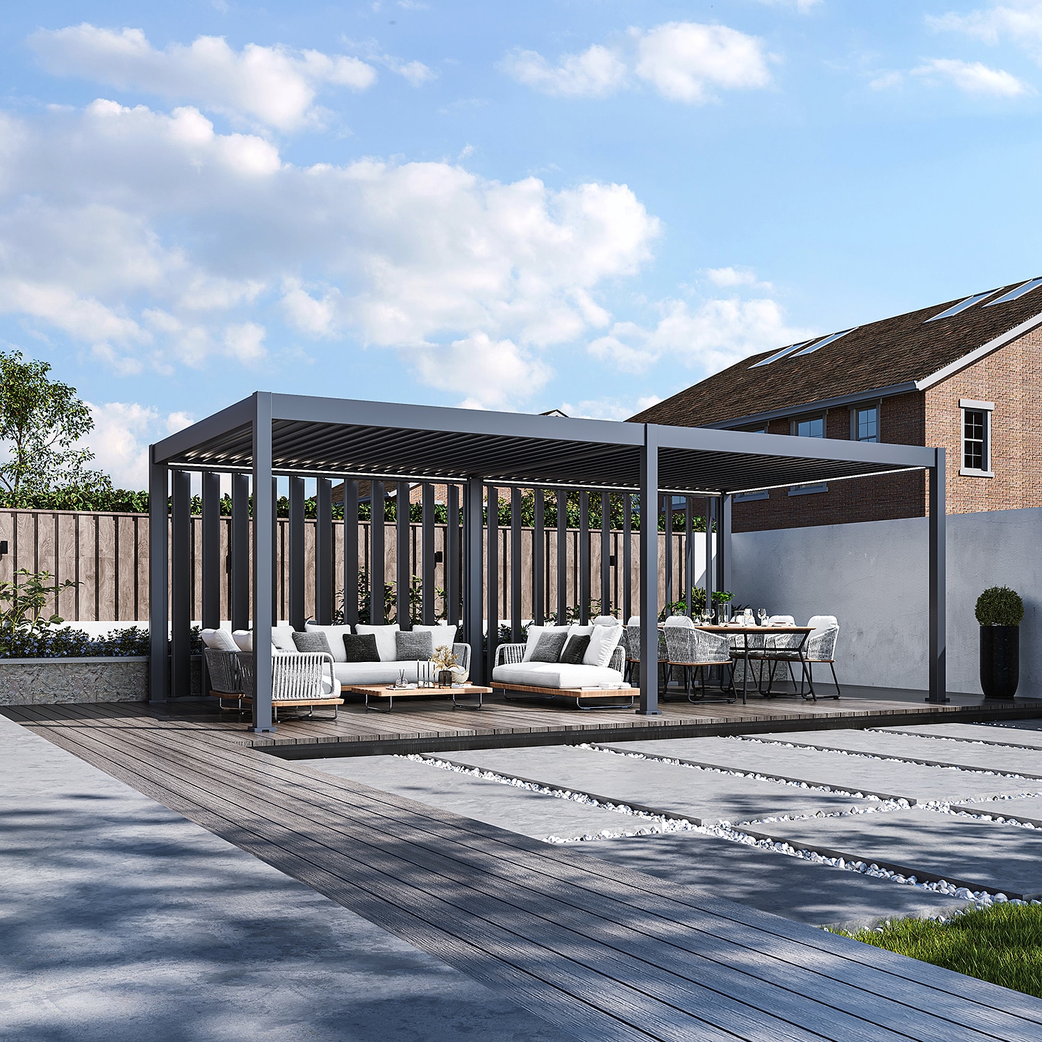 Weide Pergola Sichtschutzwand 3,6m mit kippbaren Lamellen anthrazit?3.6 Meter Anthrazit 