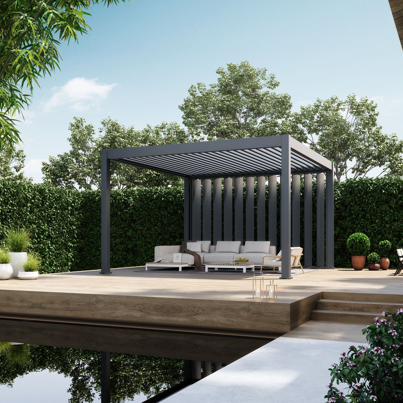 Weide Pergola Sichtschutzwand 4m mit kippbaren Lamellen anthrazit?4 Meter Anthrazit 