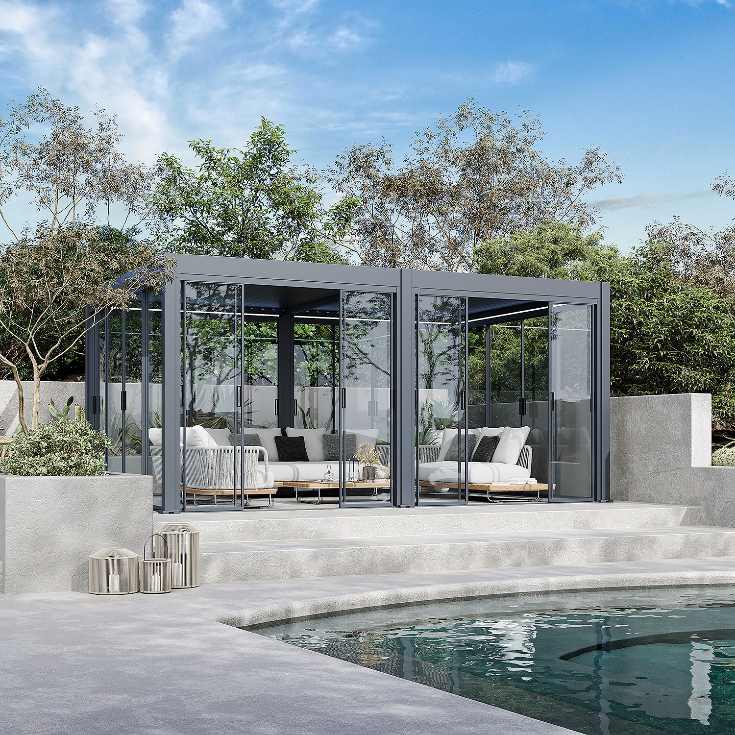 Weide Slim Frame Schiebepaneel Glas anthrazit f&uuml;r Pergola?2.65 Meter Anthrazit 