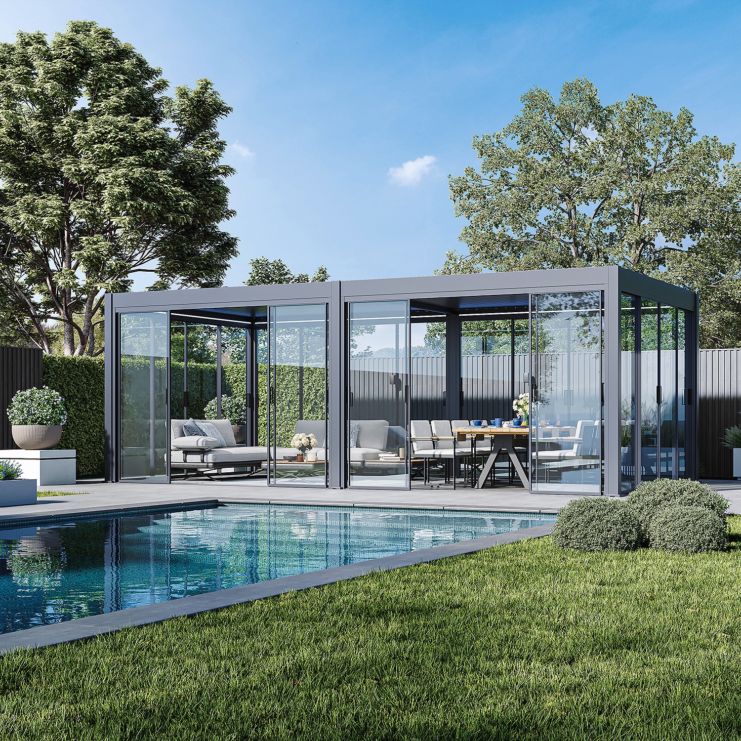 Weide Glasschiebet&uuml;r Schiebepaneel F&uuml;r Pergola Slim Frame Alu Anthrazit3.6 Meter Anthrazit 
