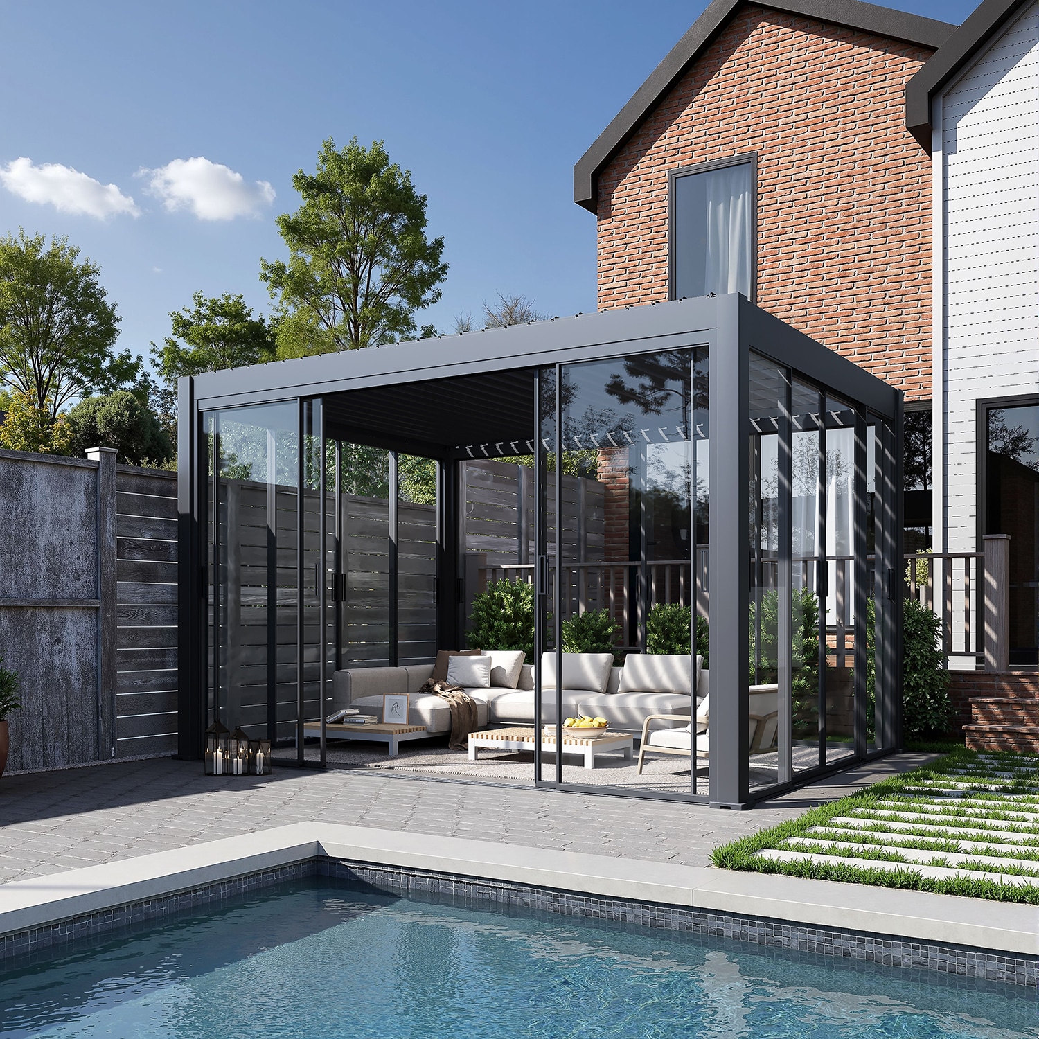 Weide Slim Frame Schiebepaneel Glas anthrazit f&uuml;r Pergola?4 Meter Anthrazit 
