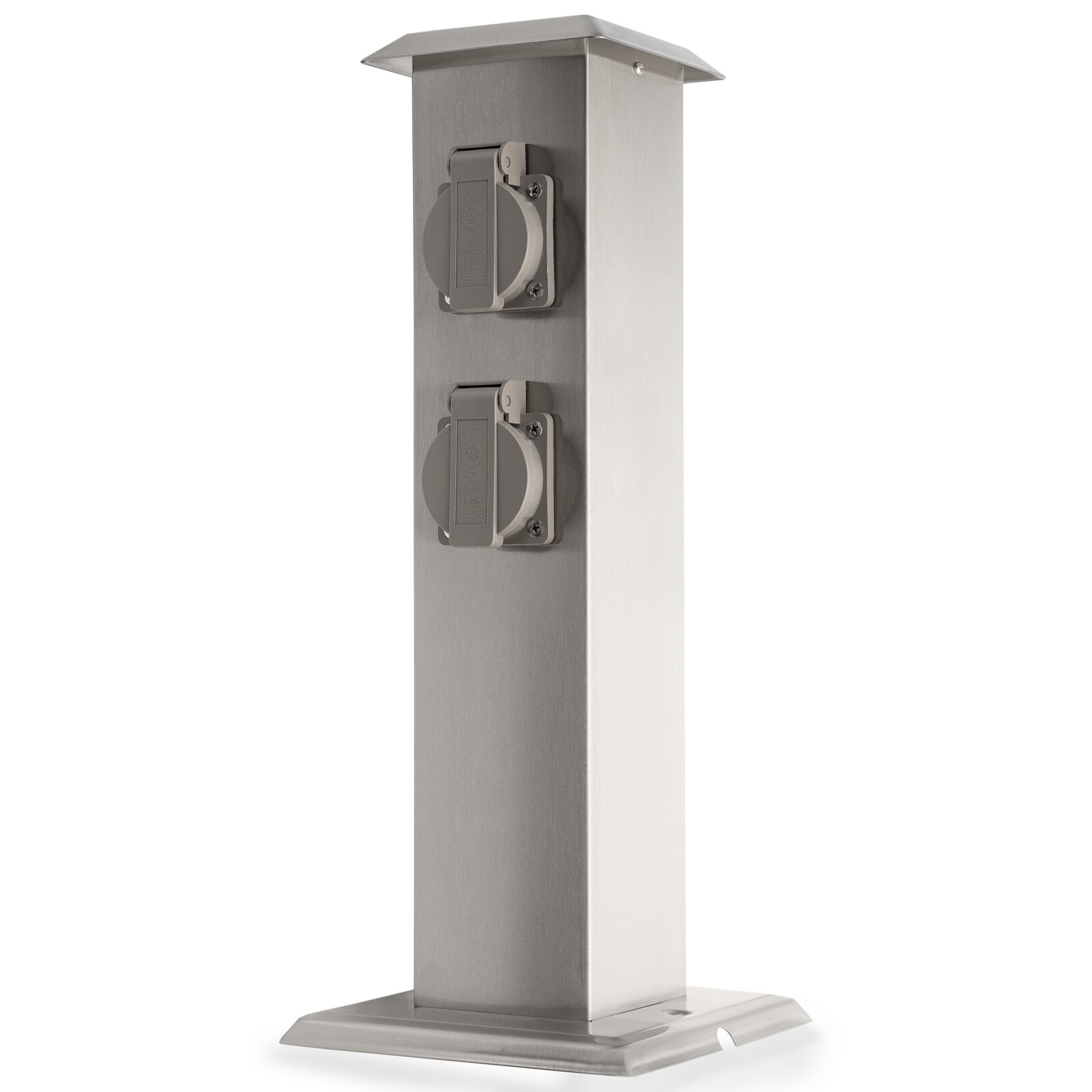Grafner&reg; Edelstahl Steckdosens&auml;ule mit 4 Au&szlig;ensteckdosen Gartensteckdose Energies&auml;ule 