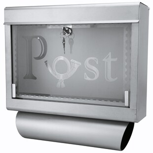 Grafner® Briefkasten mit Zeitungsrolle aus Edelstahl und Glas Motiv Post 