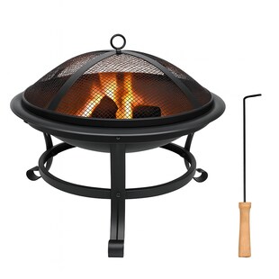 Grafner® Feuerschale mit Funkenschutzgitter, Feuerhaken und Kohlerost Feuerkorb Ø 52cm 