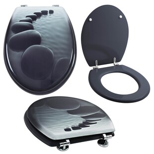 Grafner® WC Sitz mit Absenkautomatik Motiv Black Stone Toilettendeckel 