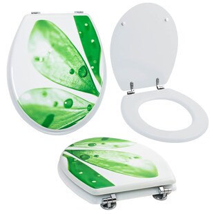 Grafner® WC Sitz mit Absenkautomatik Motiv Green Leaf Toilettendeckel 