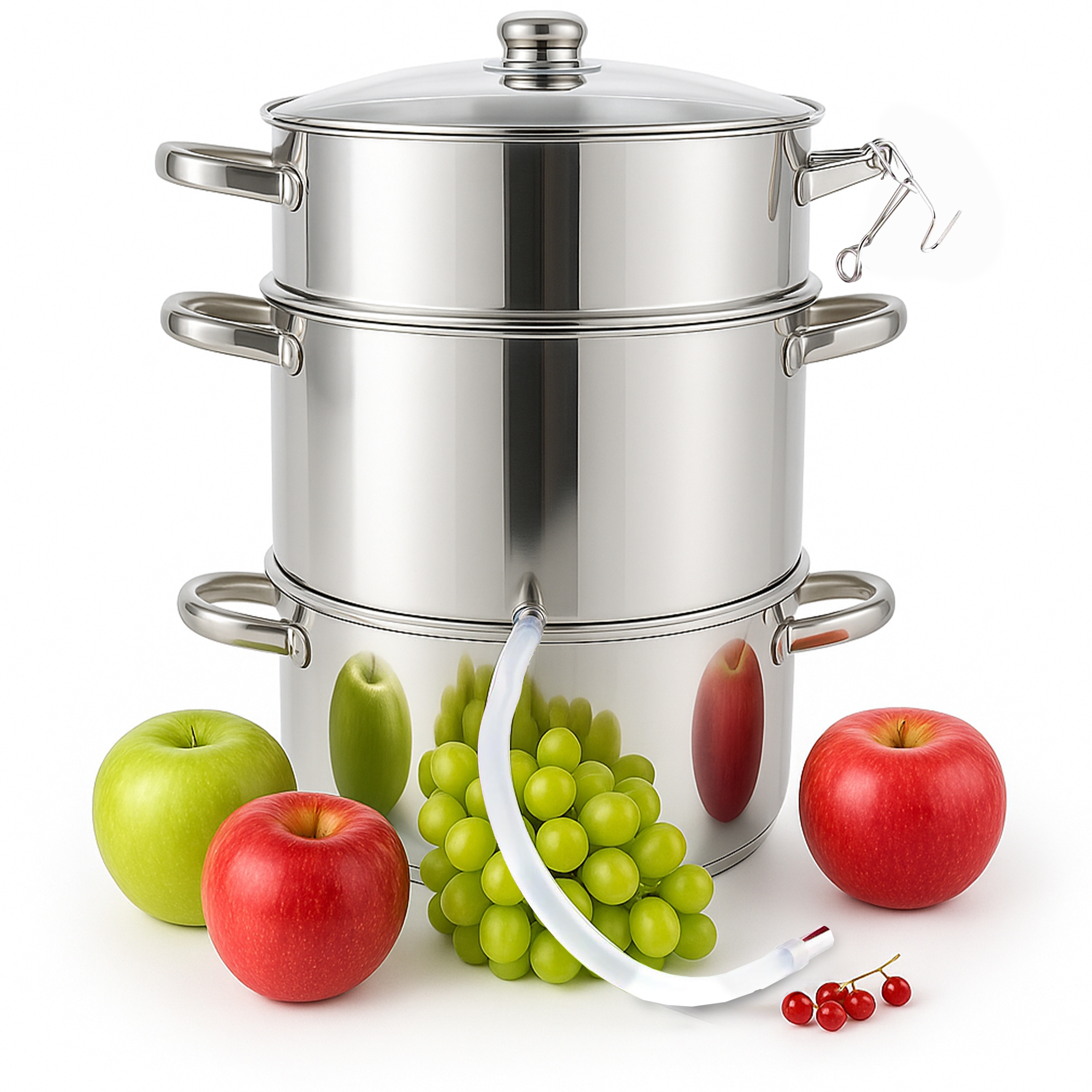 Grafner&reg; XXL Edelstahl Dampfentsafter 8 Liter mit Schlauch + Klemme Fruchtentsafter 