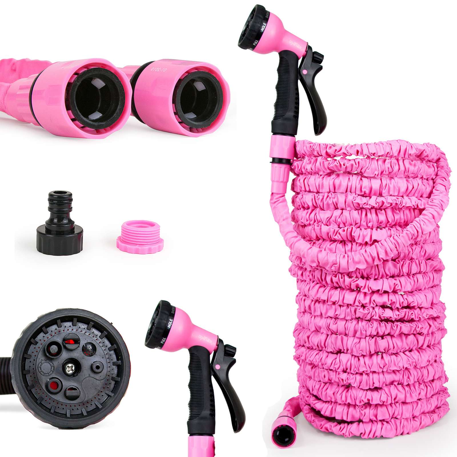 Grafner&reg; 1/2" Flexibler Gartenschlauch 30 Meter pink inkl. 10 Funktionen Brause 