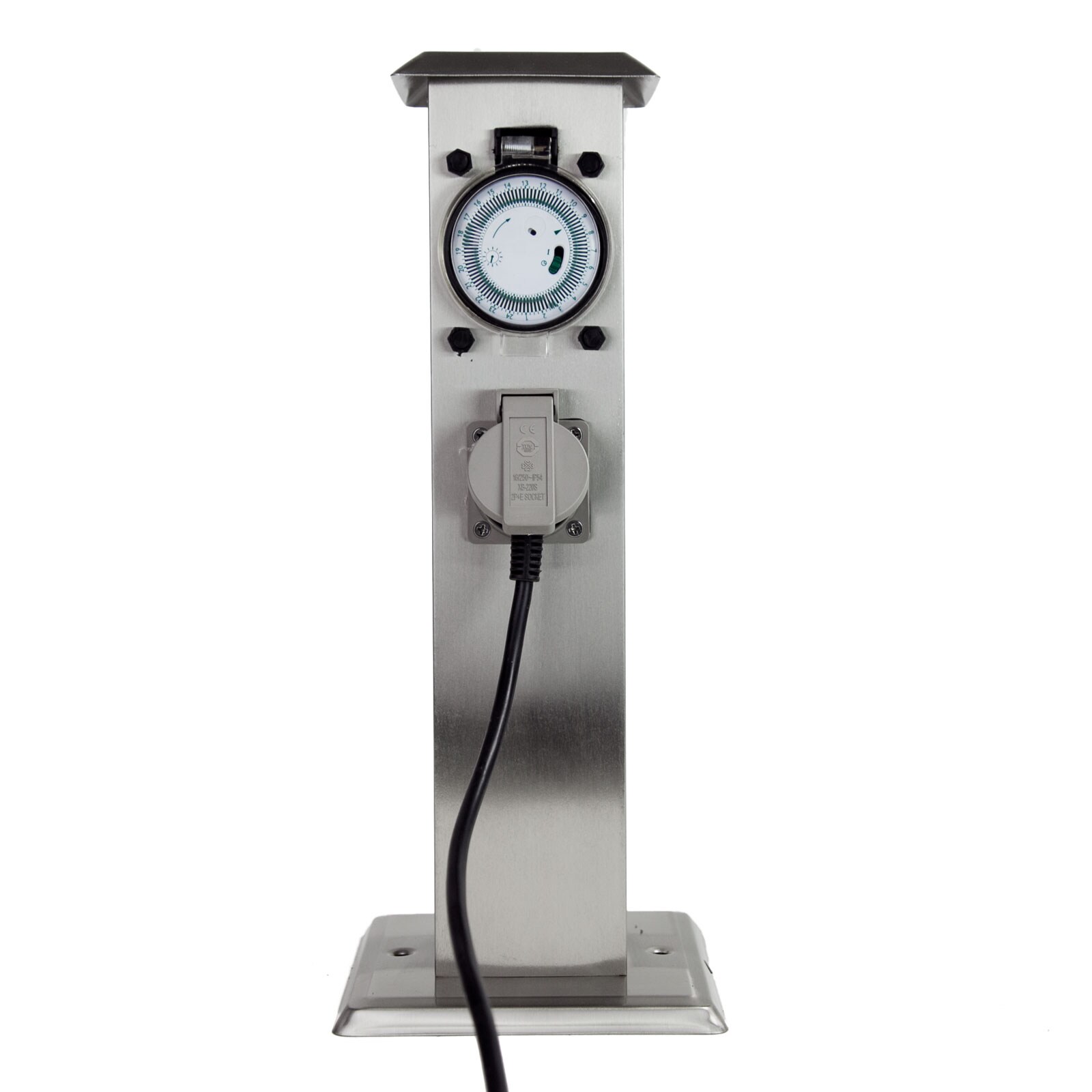 Grafner&reg; Edelstahl Steckdosens&auml;ule mit Timer 2 Au&szlig;ensteckdosen Gartensteckdose Energies&auml;ule 