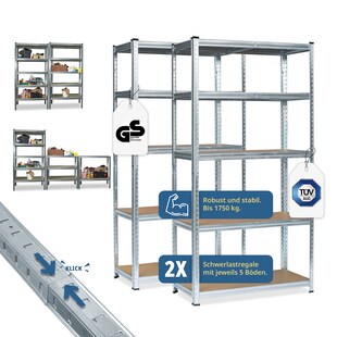 Grafner® Lagerregal 2er Set 180x90x40 cm 2 Schwerlastregale mit 10 Böden max. 1750 kg Metall verzink 