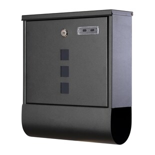 Grafner® Briefkasten mit Zeitungsrolle schwarz 3 Sichtfenster + Namensschild 