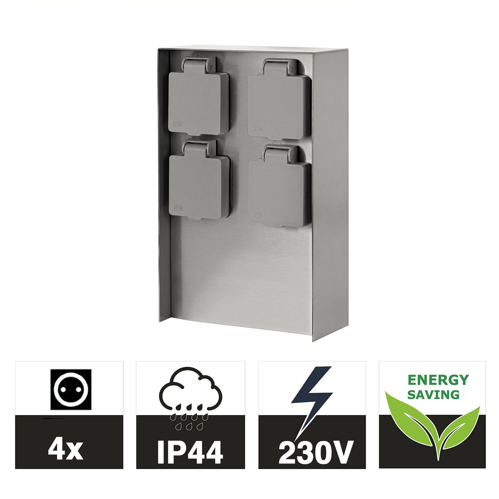 Grafner&reg; Edelstahl Steckdosens&auml;ule mit 4 Au&szlig;ensteckdosen Gartensteckdose Energies&auml;ule 