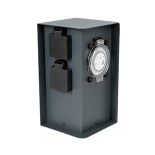 Grafner® Edelstahl Steckdosensäule mit Timer 2 Außensteckdosen Anthrazit Gartensteckdose 