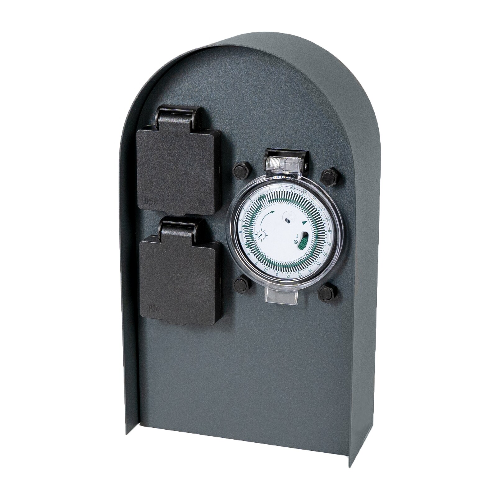 Grafner&reg; Edelstahl Steckdosens&auml;ule mit Timer 2 Au&szlig;ensteckdosen Anthrazit Gartensteckdose 