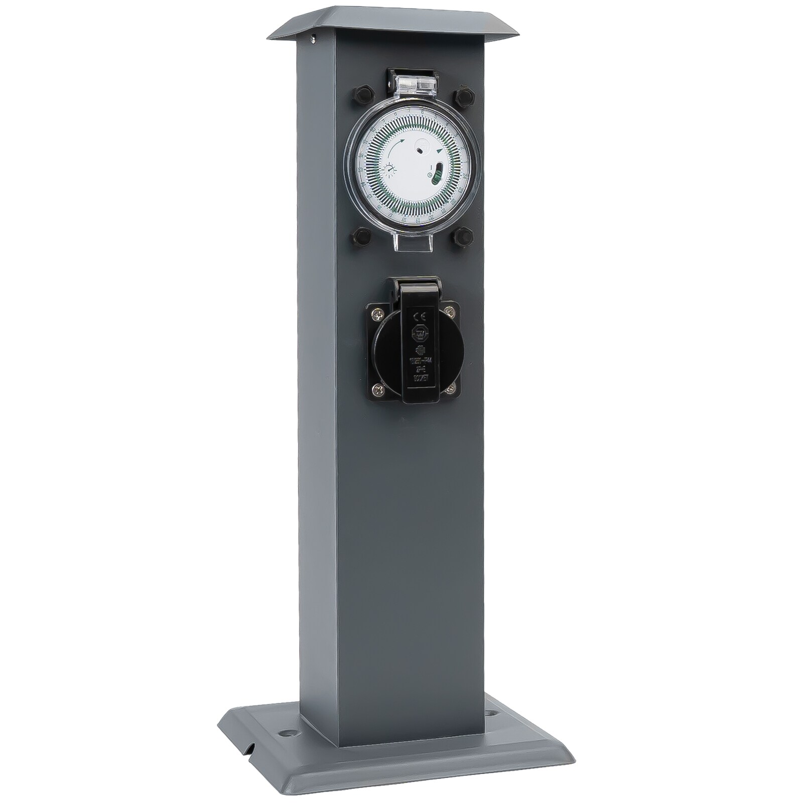 Grafner&reg; Edelstahl Steckdosens&auml;ule mit Timer 2 Au&szlig;ensteckdosen Anthrazit Gartensteckdose 