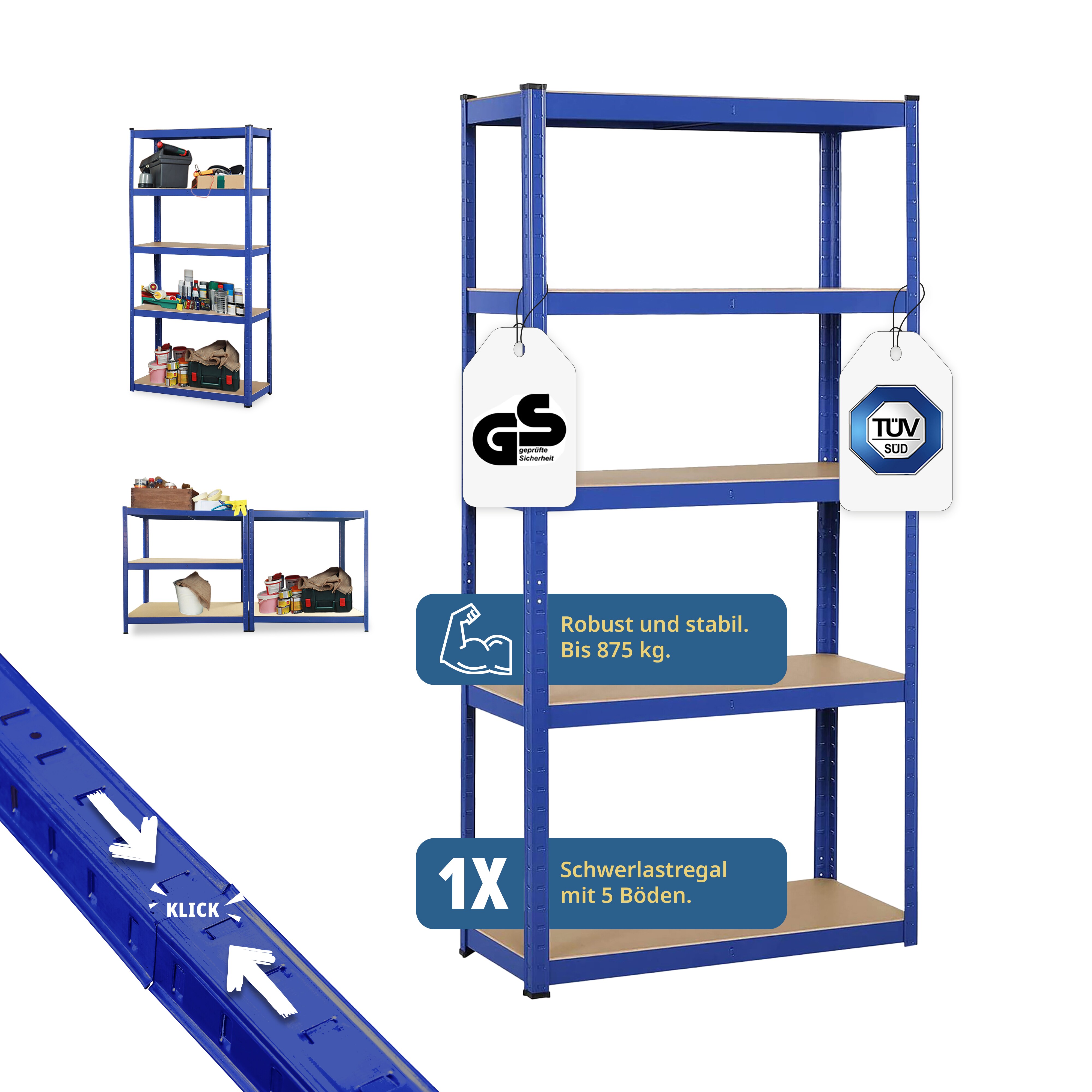 Grafner&reg; Lagerregal 180x90x40 cm mit 5 B&ouml;den max. 875 kg Metall Blau Kellerregal Schwerlastregal Ste 