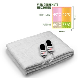 Grafner® Wärmeunterbett Polyester 190x140 cm 4 Heizzonen elektro Heizdecke Wärmedecke 