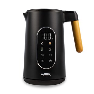 Grafner Wasserkocher Edelstahl Holzdekor mit Temperatureinstellung und Display schwarz 2200W 1,7L 