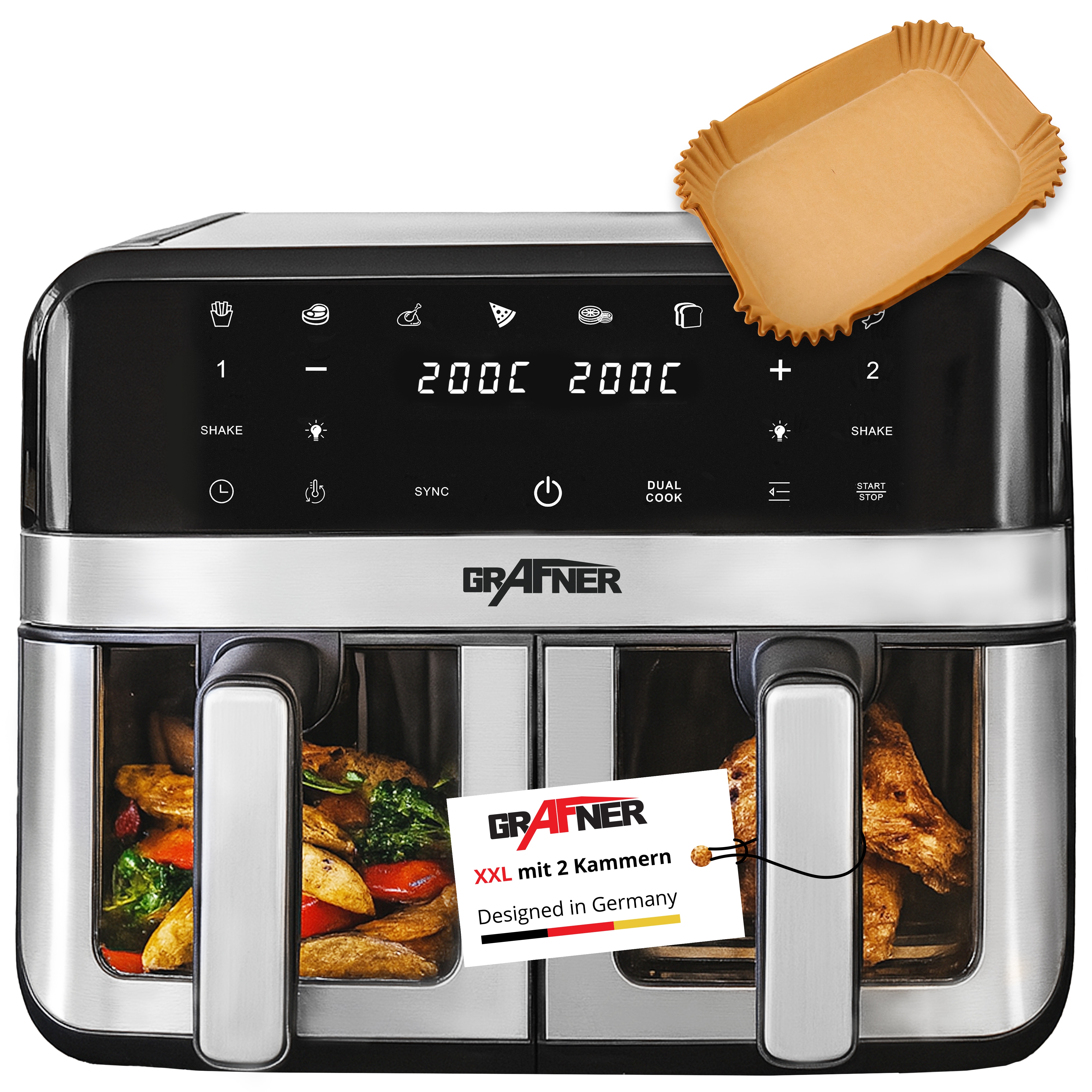 Grafner Doppel-Hei&szlig;luftfritteuse digital 9 Liter 2400 Watt 