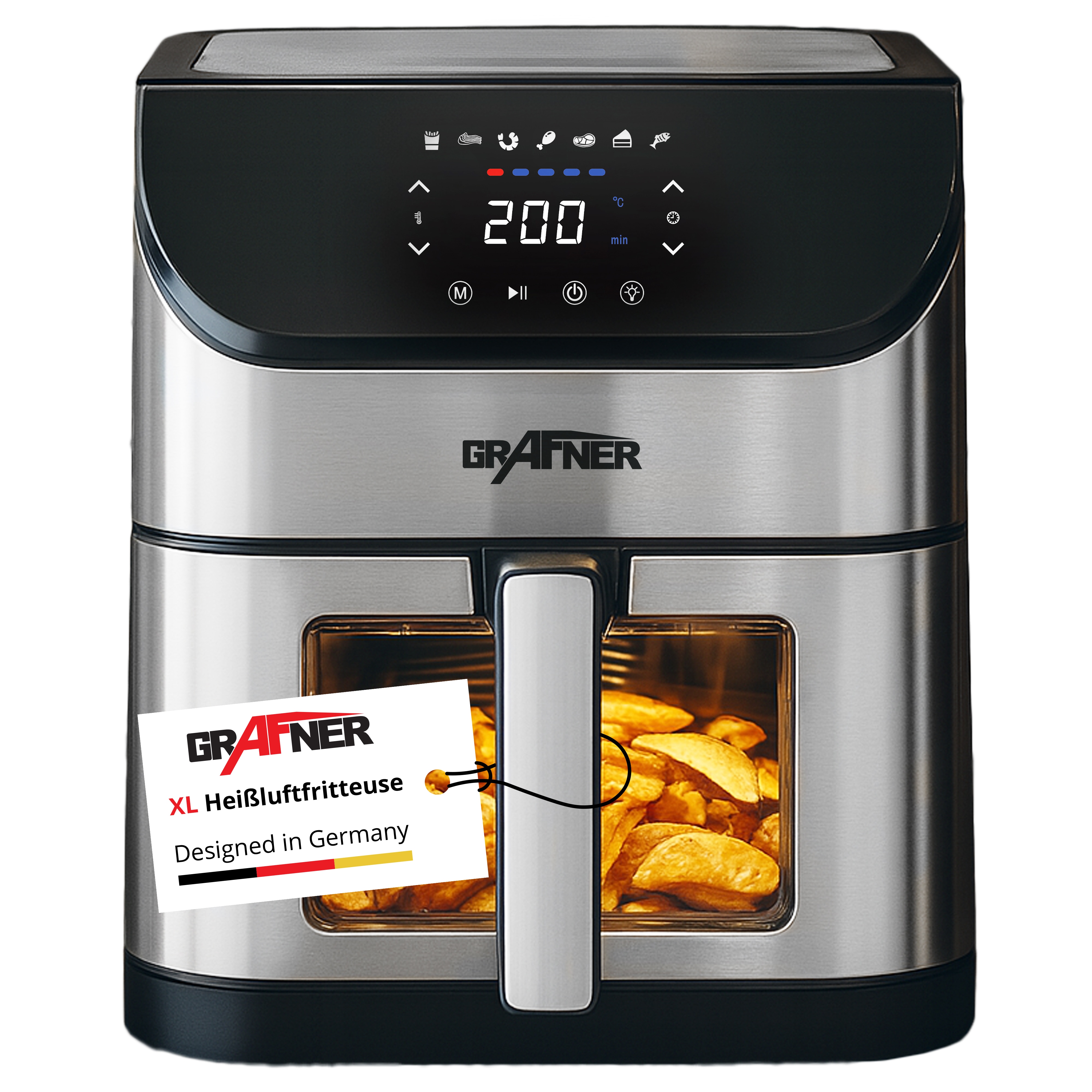 Grafner Hei&szlig;luftfritteuse 8 Liter Edelstahl digital 1800 Watt 