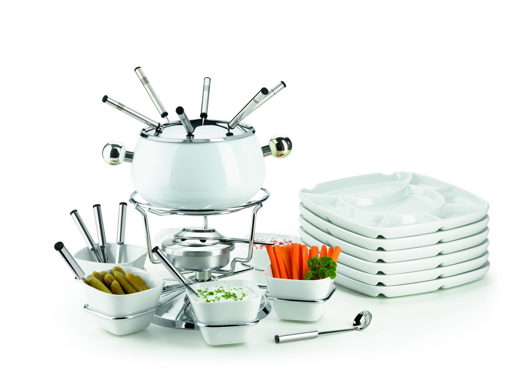 Fondueset, Edelstahl Fondueset Weiß