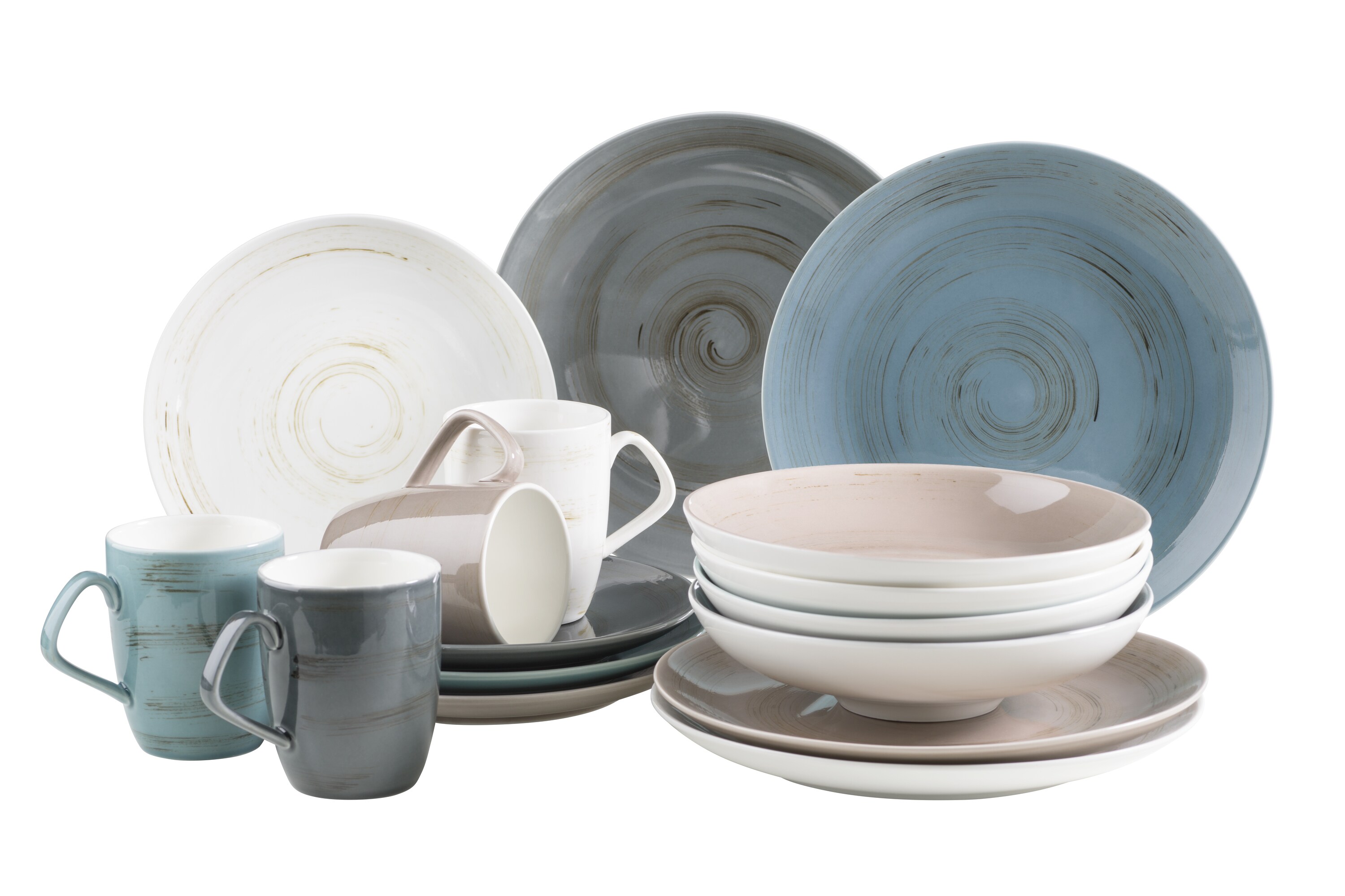 M&auml;ser Geschirr-Set, Porzellan Derby Blau/ Grau/ Beige/ Wei&szlig; 