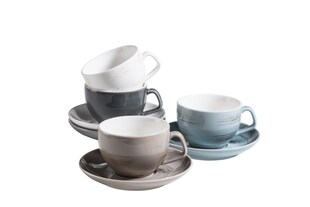 Mäser Kaffeetassen-Set, Porzellan Derby Blau, Weiß, Beige, Grau 