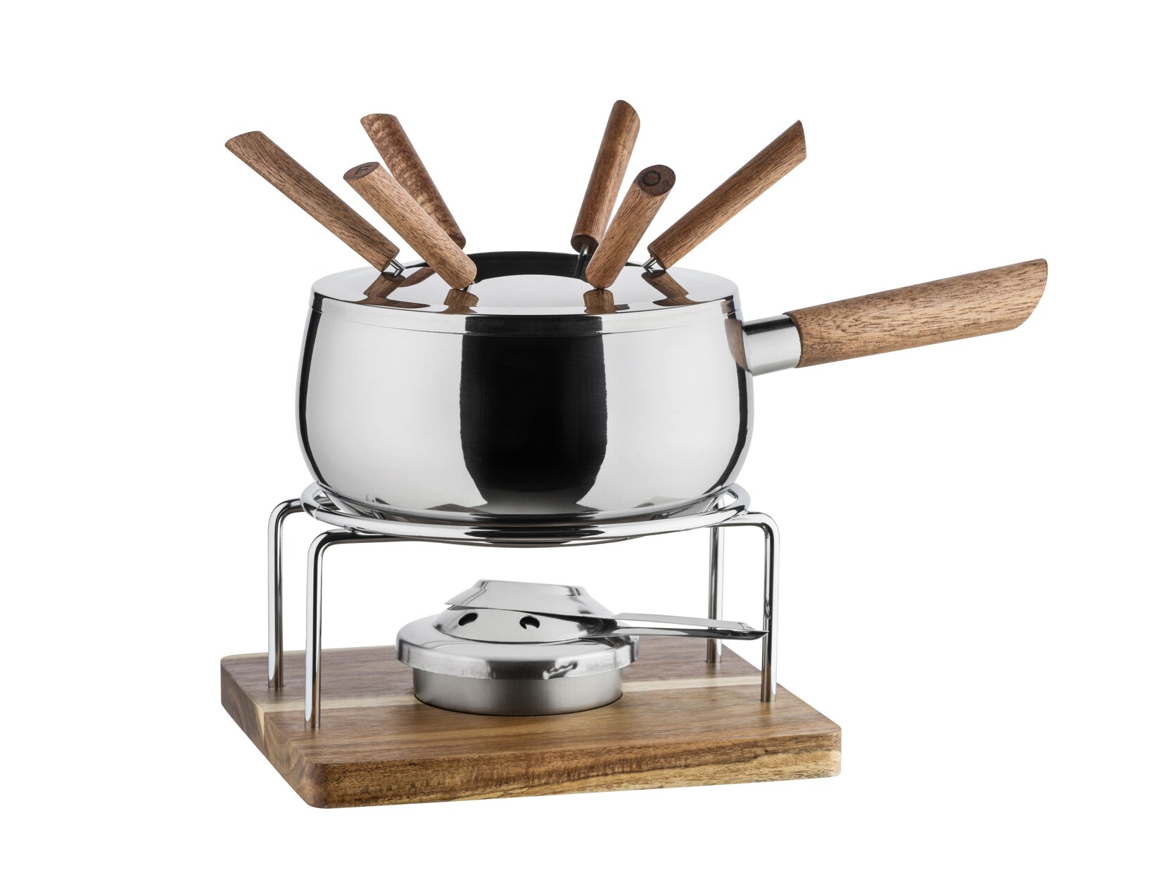 Fondueset, Edelstahl Silber, Braun