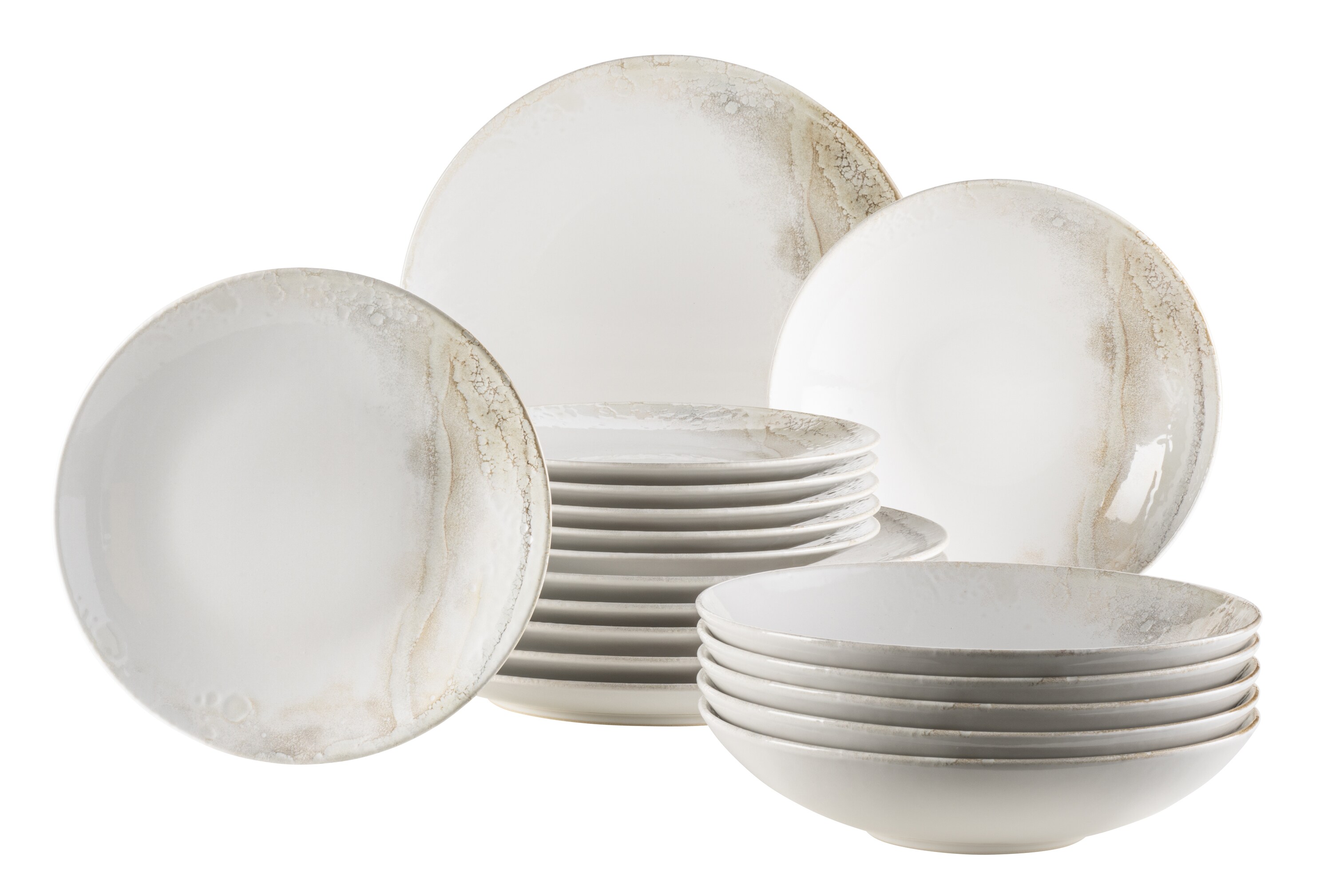 M&auml;ser Teller-Set, Steinzeug Ossia Wei&szlig; / Beige 