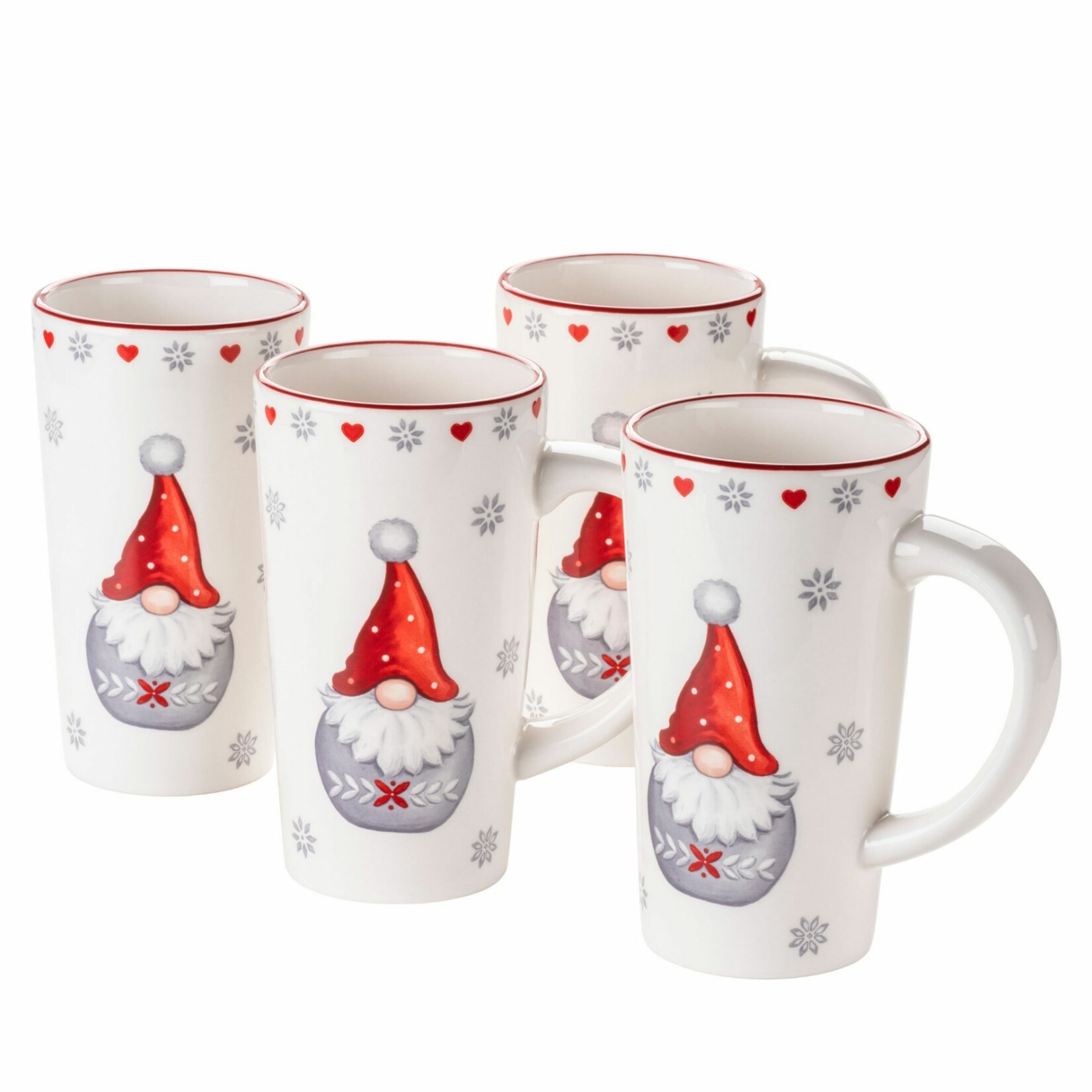 Kaffeebecher-Set, Steingut Aurela Rot / Weiß / Grau
