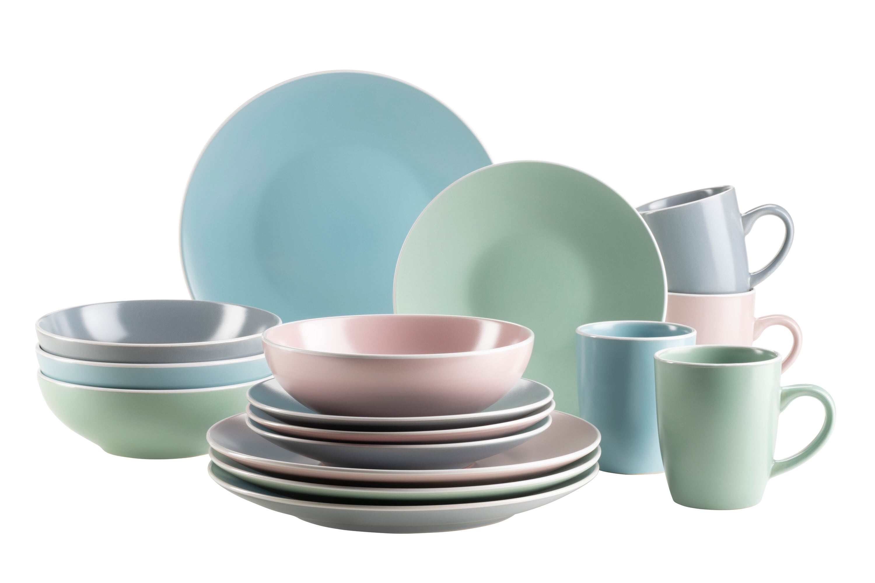 M&auml;ser Kombiservice, Steinzeug ELISSA II Rosa, Grau, Gr&uuml;n, T&uuml;rkis 
