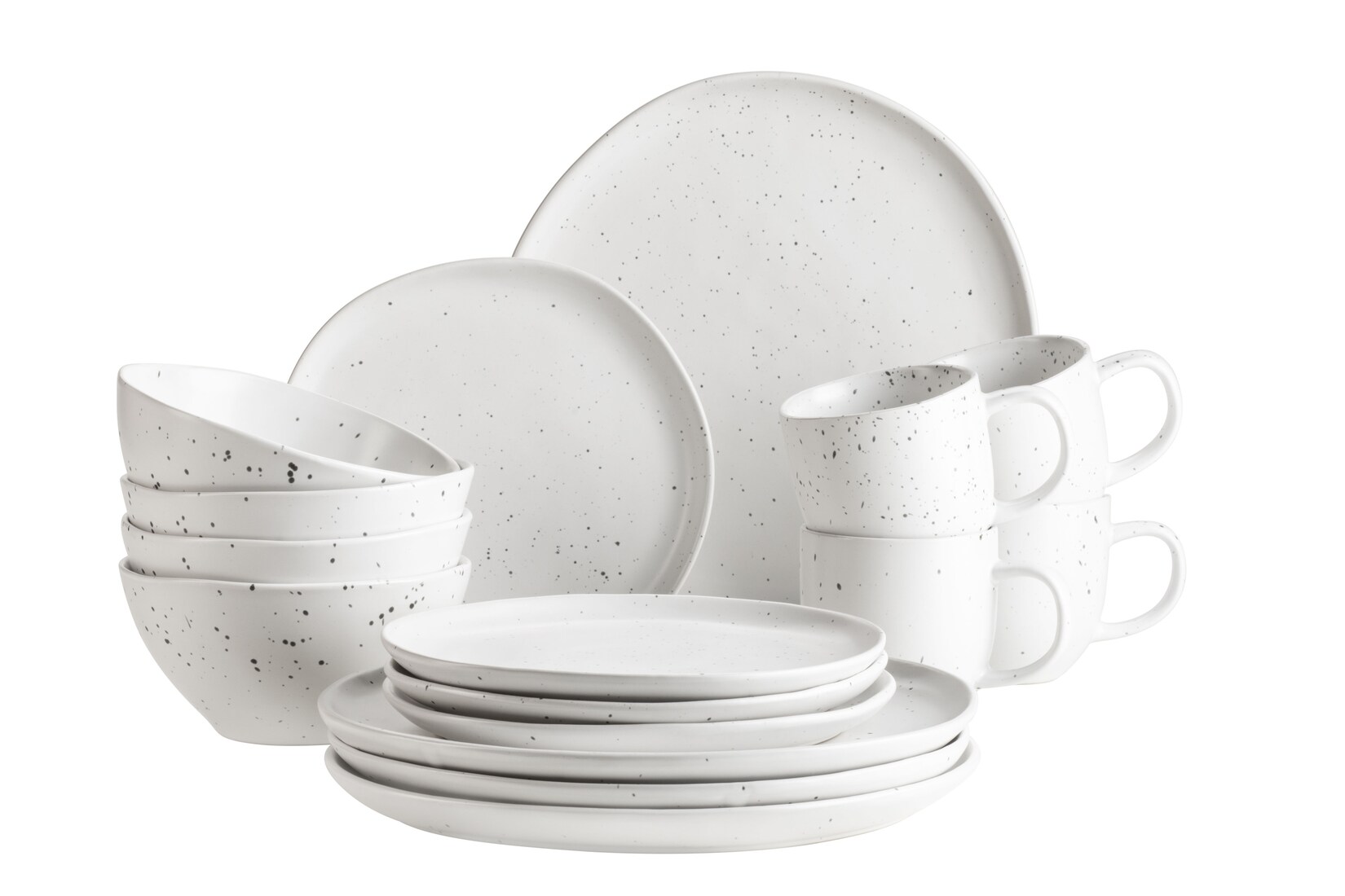 Geschirr-Set, Keramik Andoro Weiß, Schwarz