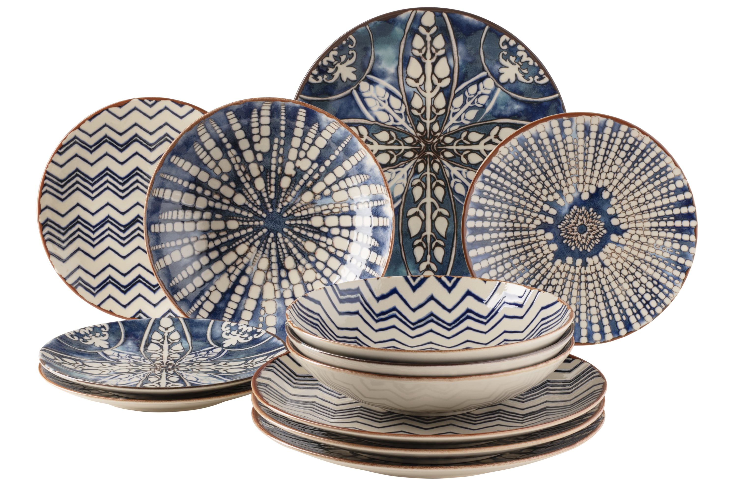 M&auml;ser Tafelservice, Steinzeug Iberico Blue Blau / Wei&szlig; 