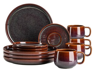 Mäser Kaffeeservice, Steinzeug Elina Uno Rot / Braun 