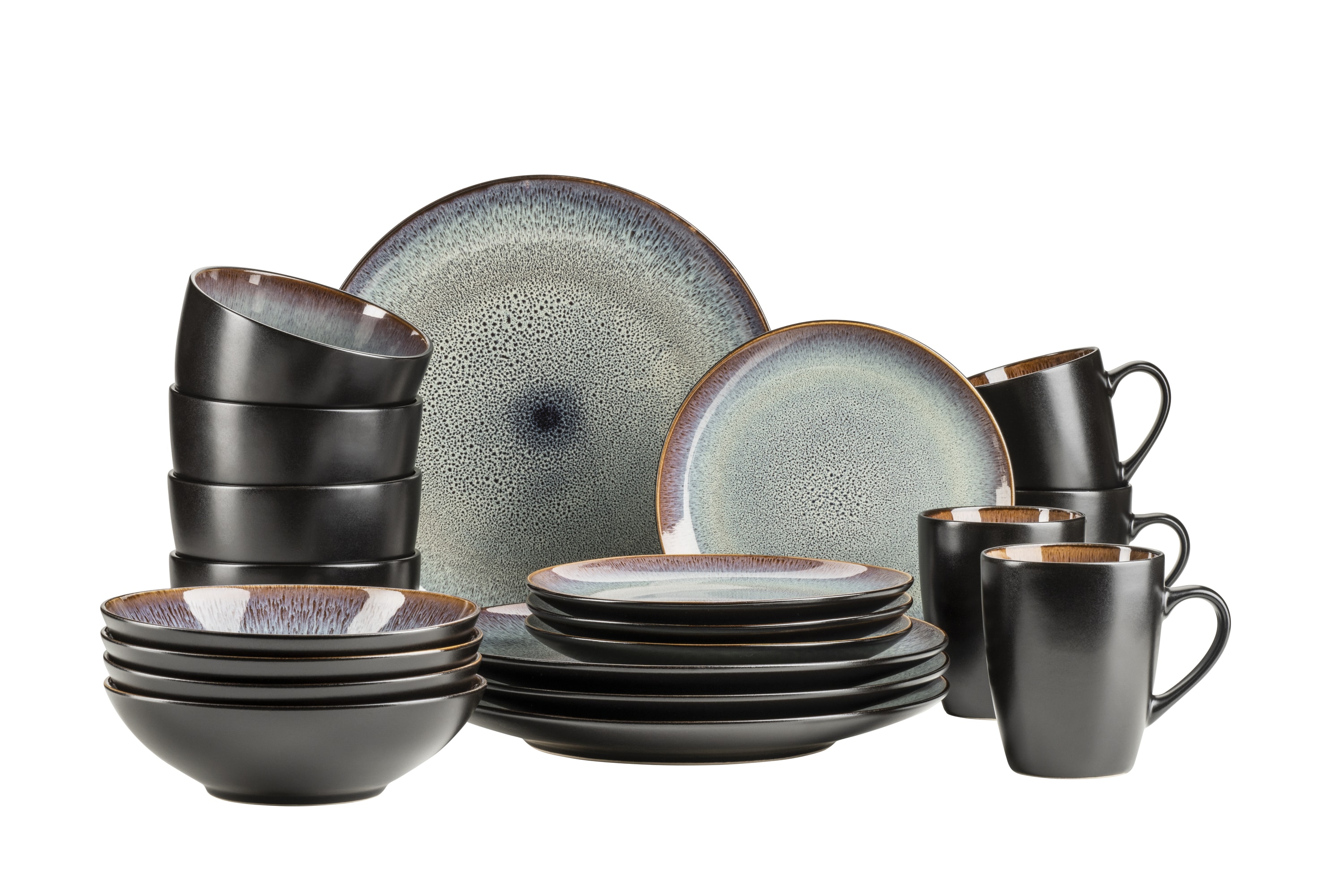 M&auml;ser Kombiservice, Steinzeug Teona Blau, Braun, Gr&uuml;n, Schwarz 