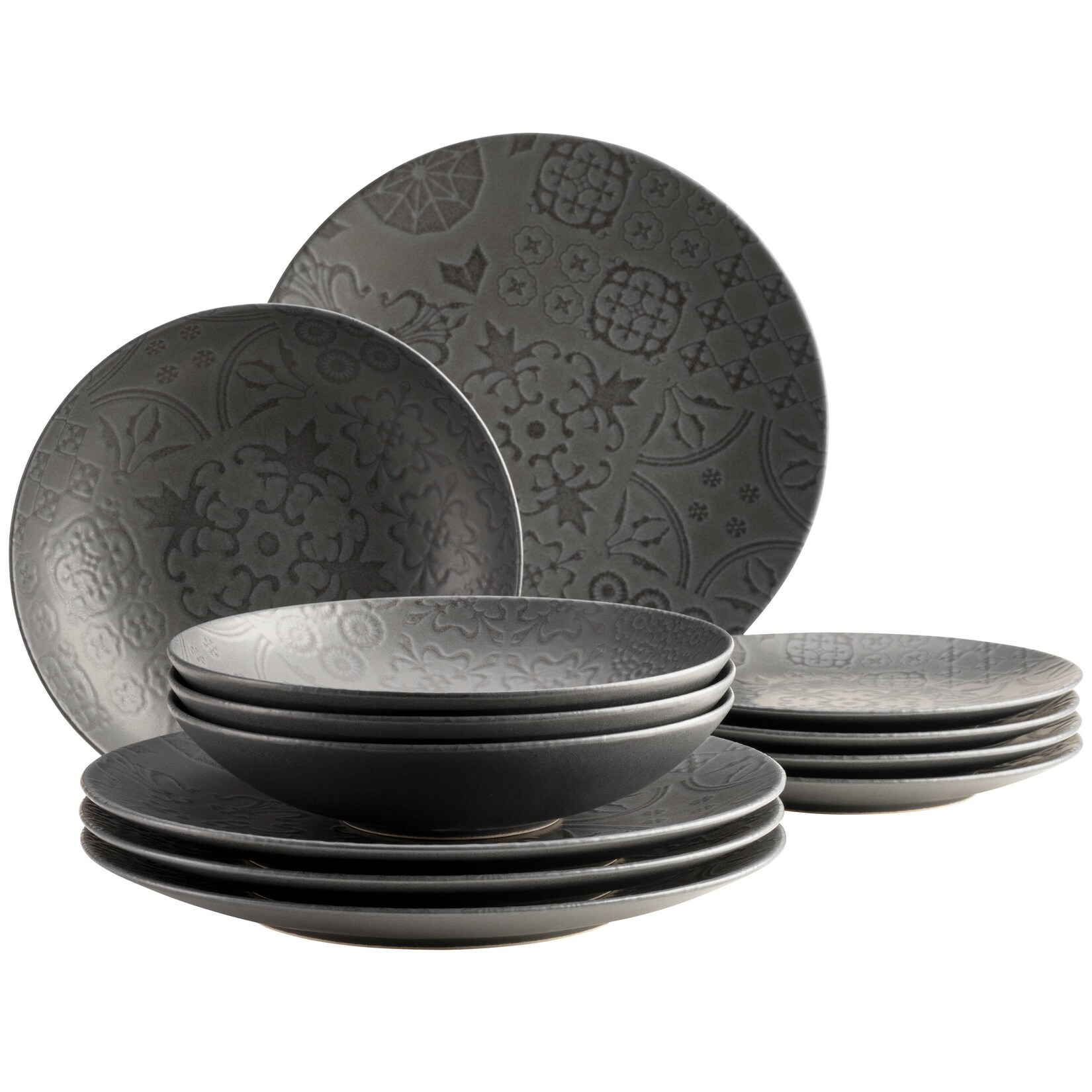 Tafelservice, Steinzeug Trad. Tiles Schwarz