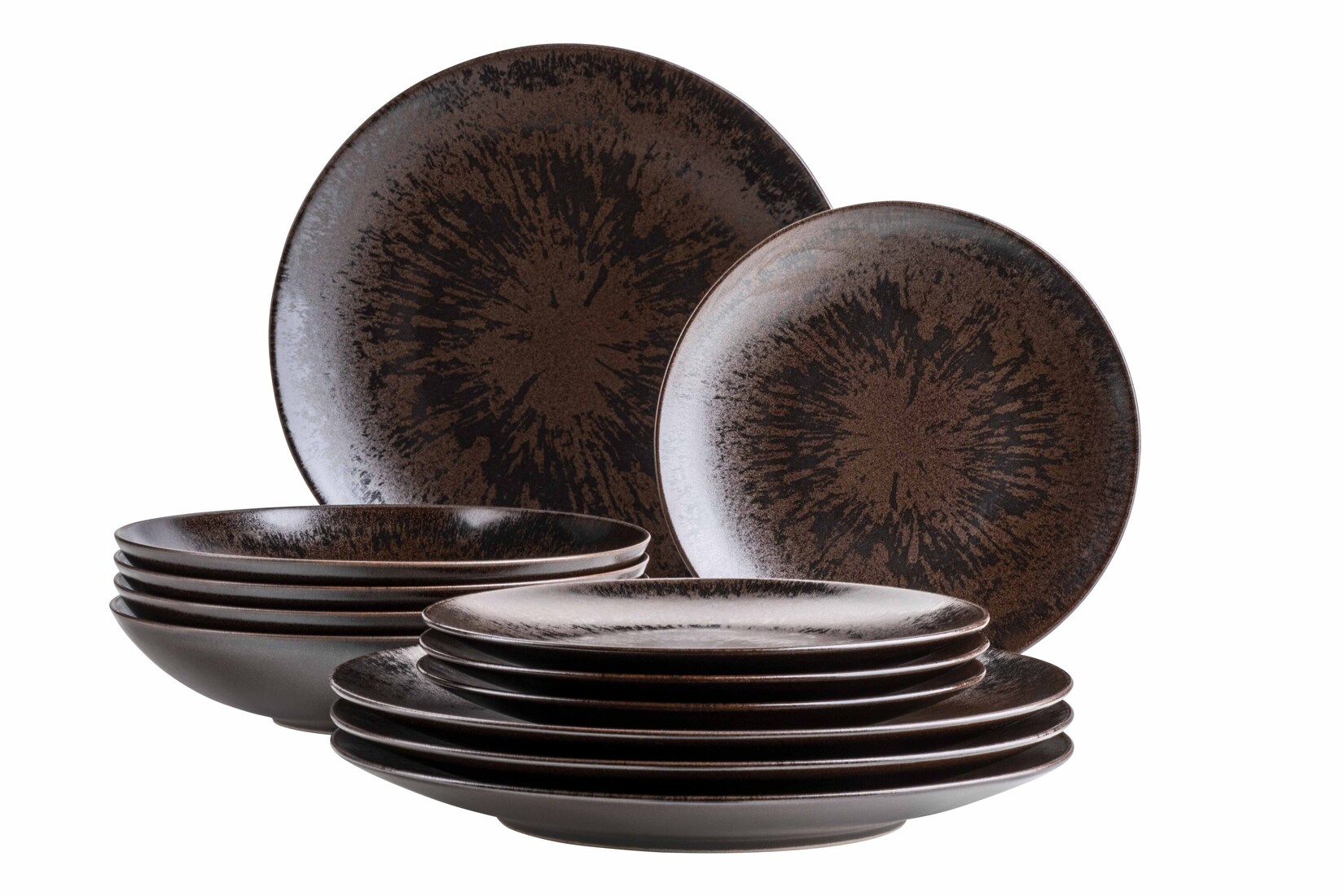 Tafelservice, Keramik Metallic Bronze Schwarz, Braun