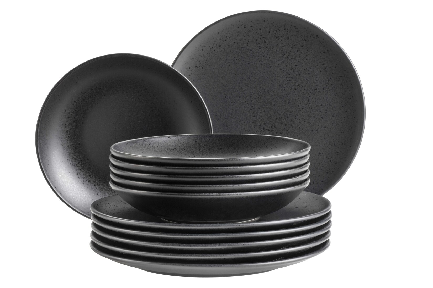 Teller Set, Steinzeug Essential Schwarz