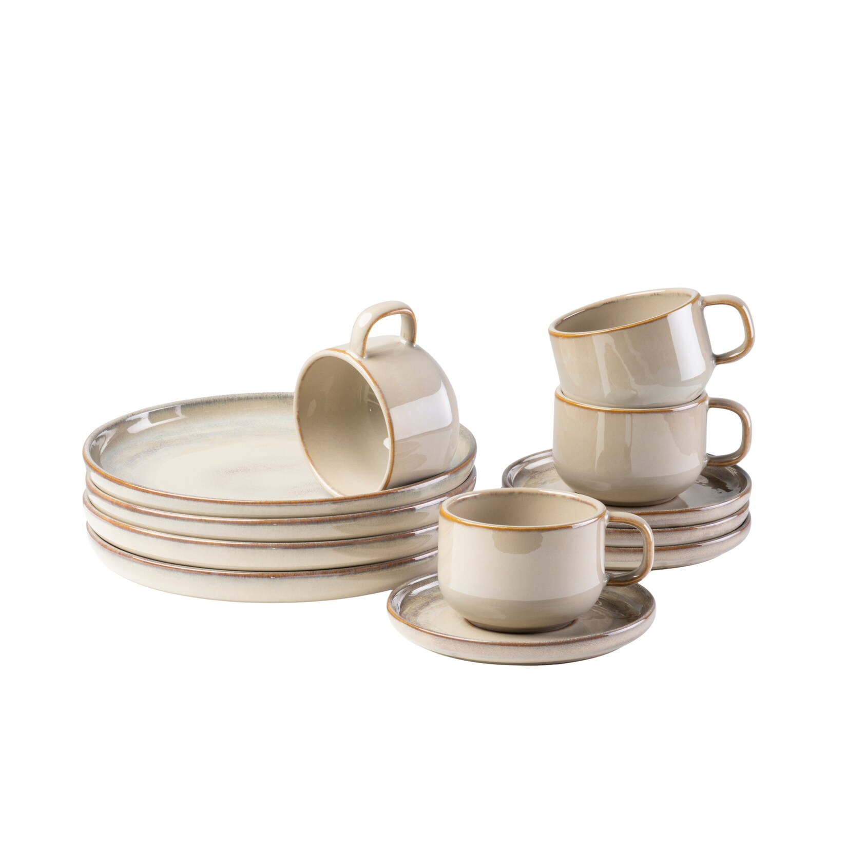 Kaffeeservice, Steinzeug Nebelwald Beige