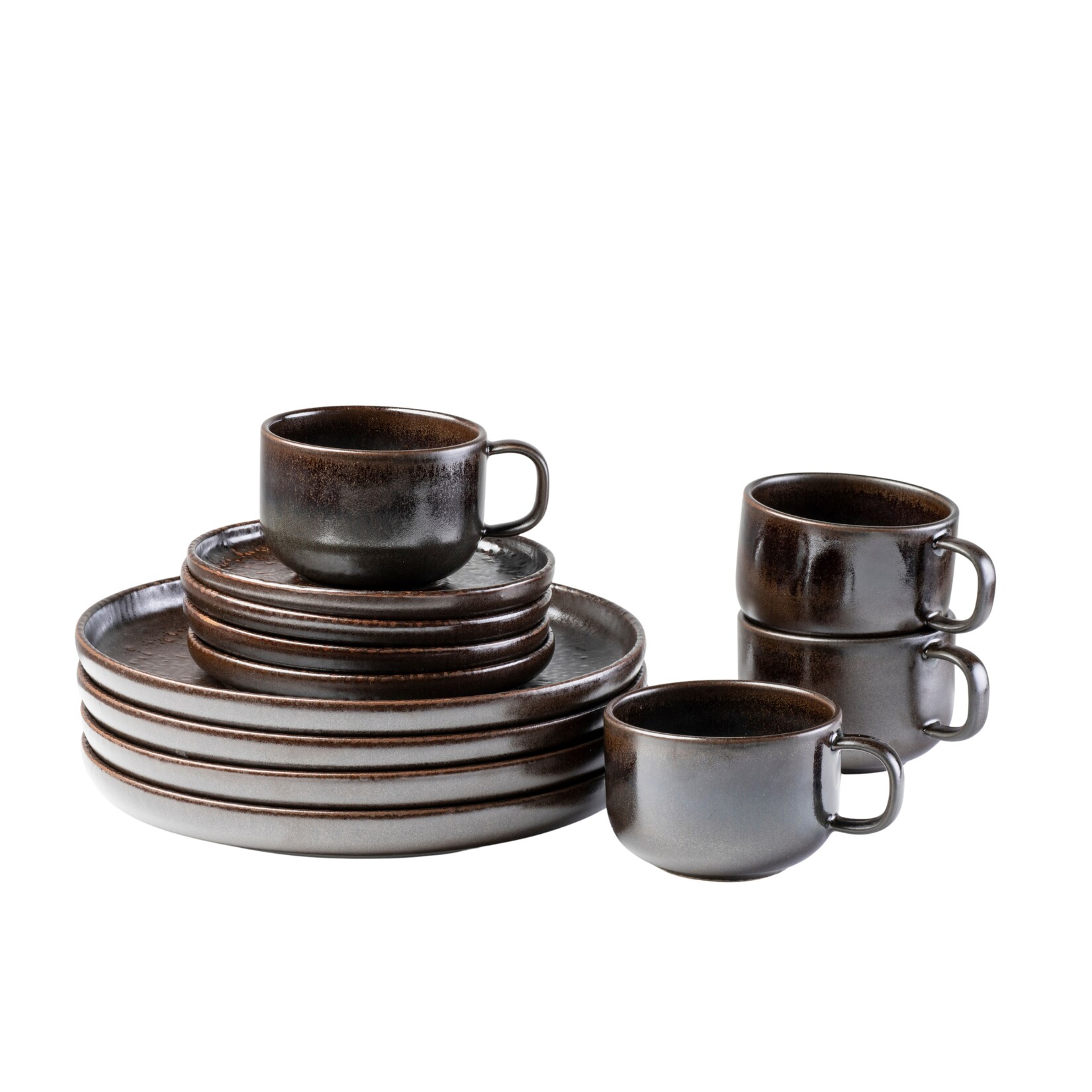 Kaffeeservice, Steinzeug Glockenklang Bronze / Braun