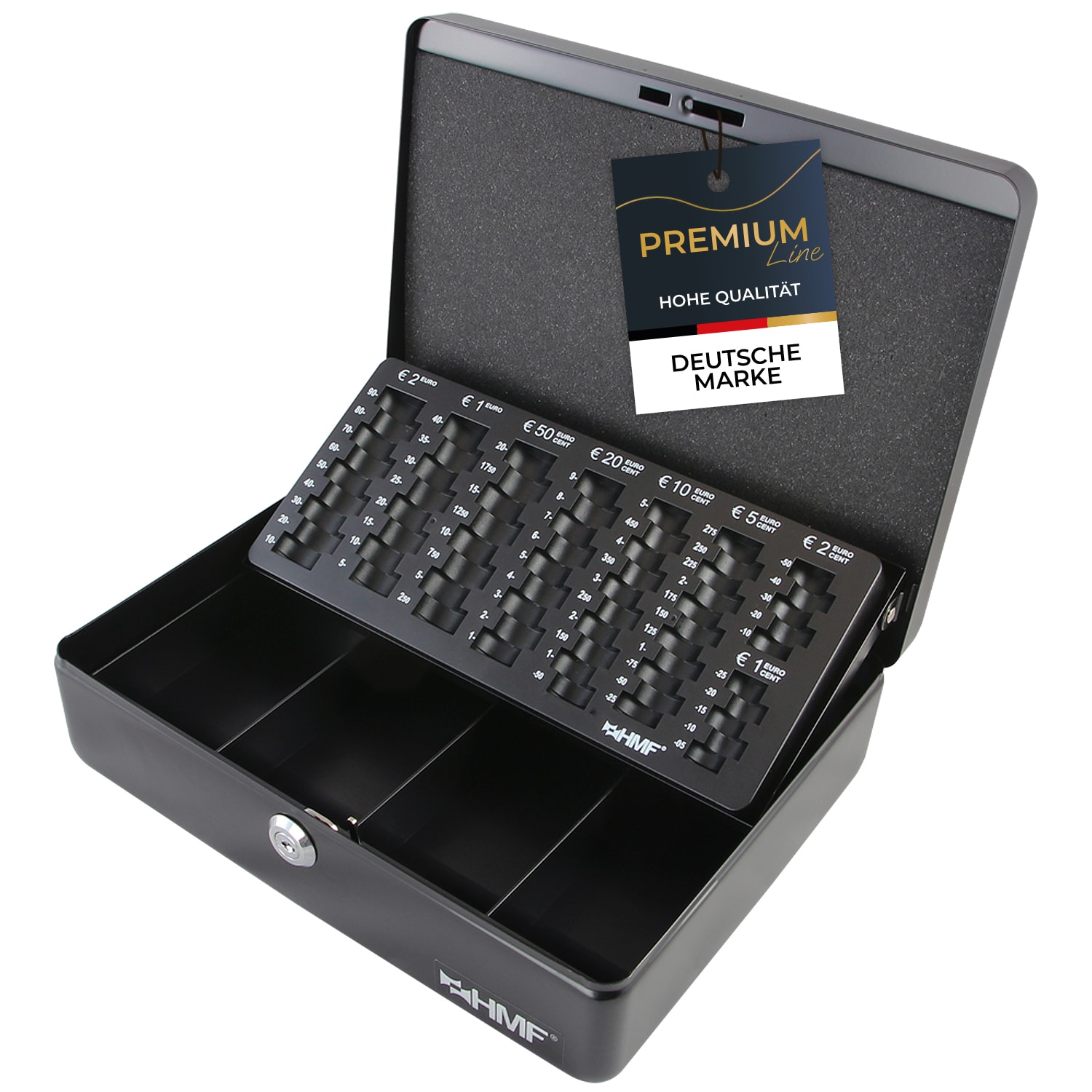 HMF Geldkassette abschlie&szlig;bar mit M&uuml;nzz&auml;hlbrett, 30 x 24 x 9 cm, Schwarz 