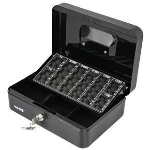 HMF Geldkassette abschließbar, Kasse mit Euro Münzzählbrett, 3 Banknotenfächer, 25 x 18 x 9 cm, Schwarz 