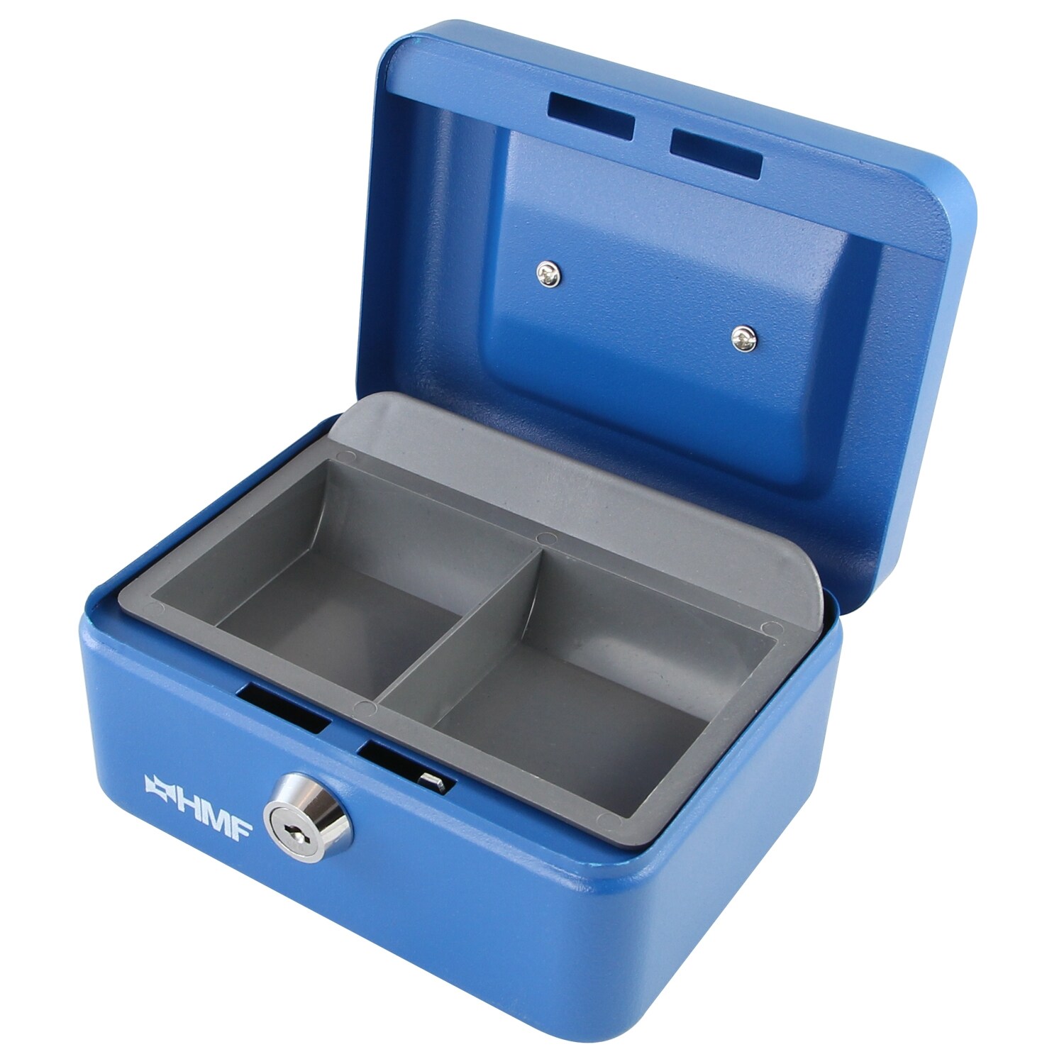 HMF Geldkassette abschlie&szlig;bar mit M&uuml;nzeinsatz, 15 x 12 x 8 cm, Blau 