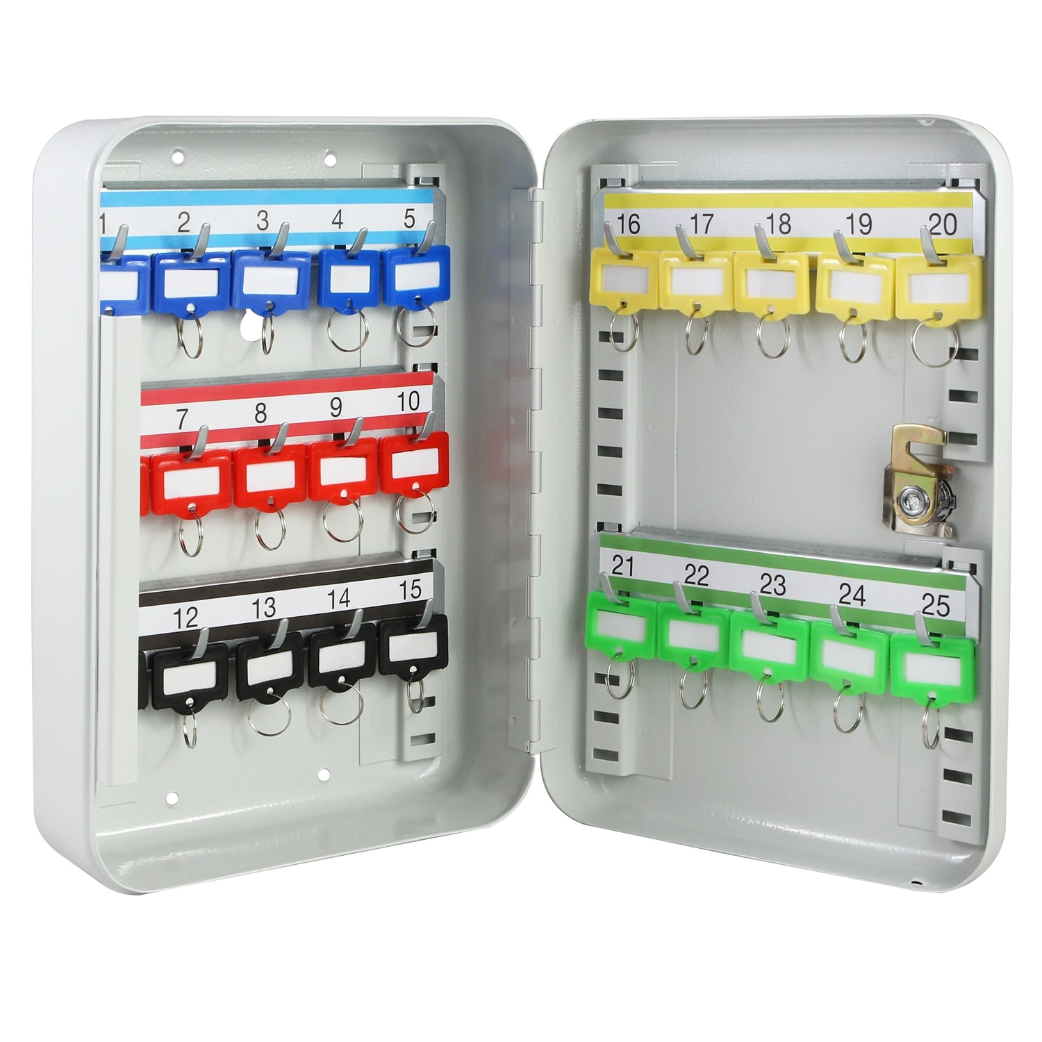 HMF 12525-07 Schl&uuml;sselkasten abschlie&szlig;bar, 25 Haken, 25 x 17 x 7,5 cm, Lichtgrau 